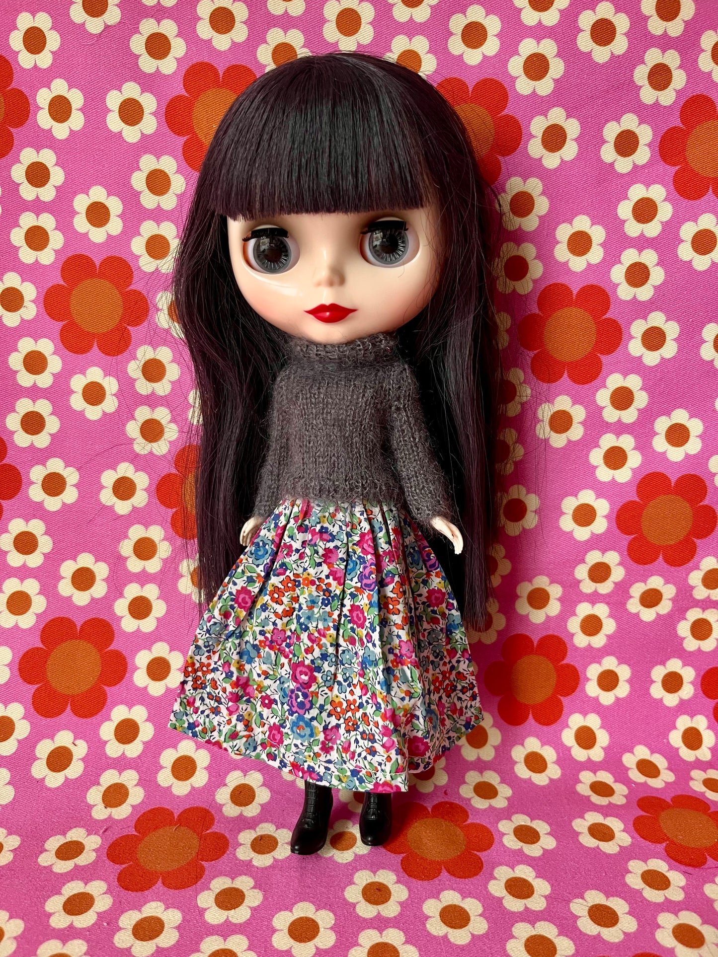 Liberty Skirt & Mohair Sweater Set for Blythe Doll