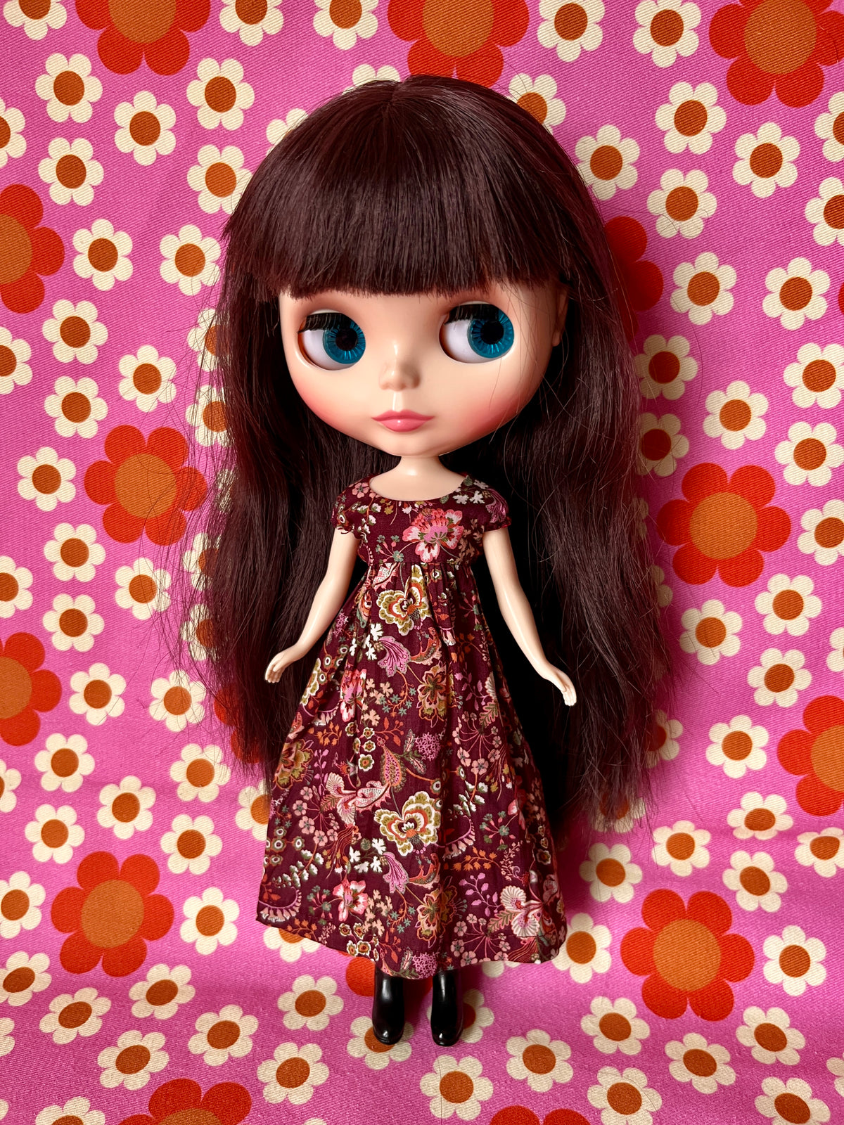 Goth Austen Liberty Regency Dress for Blythe Doll Burdundy Butterfly