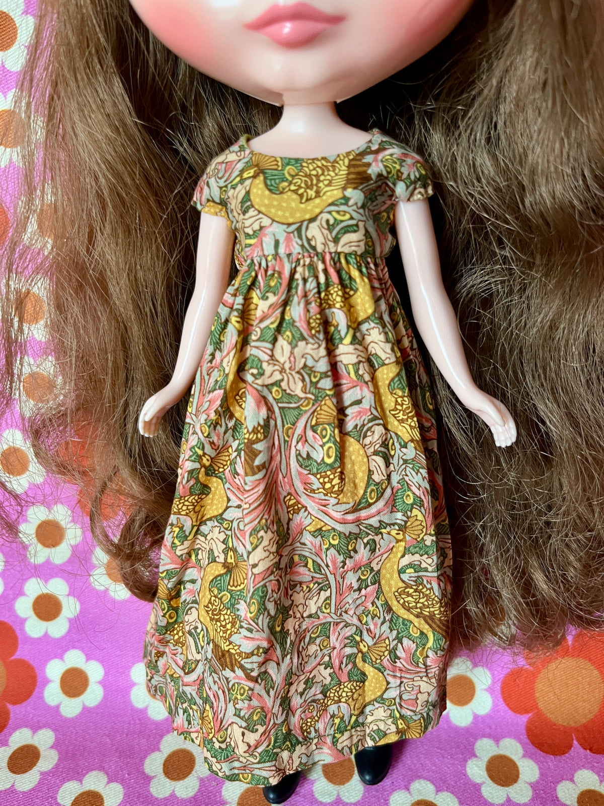 Goth Austen Liberty Regency Dress for Blythe Doll Mustard Peacock