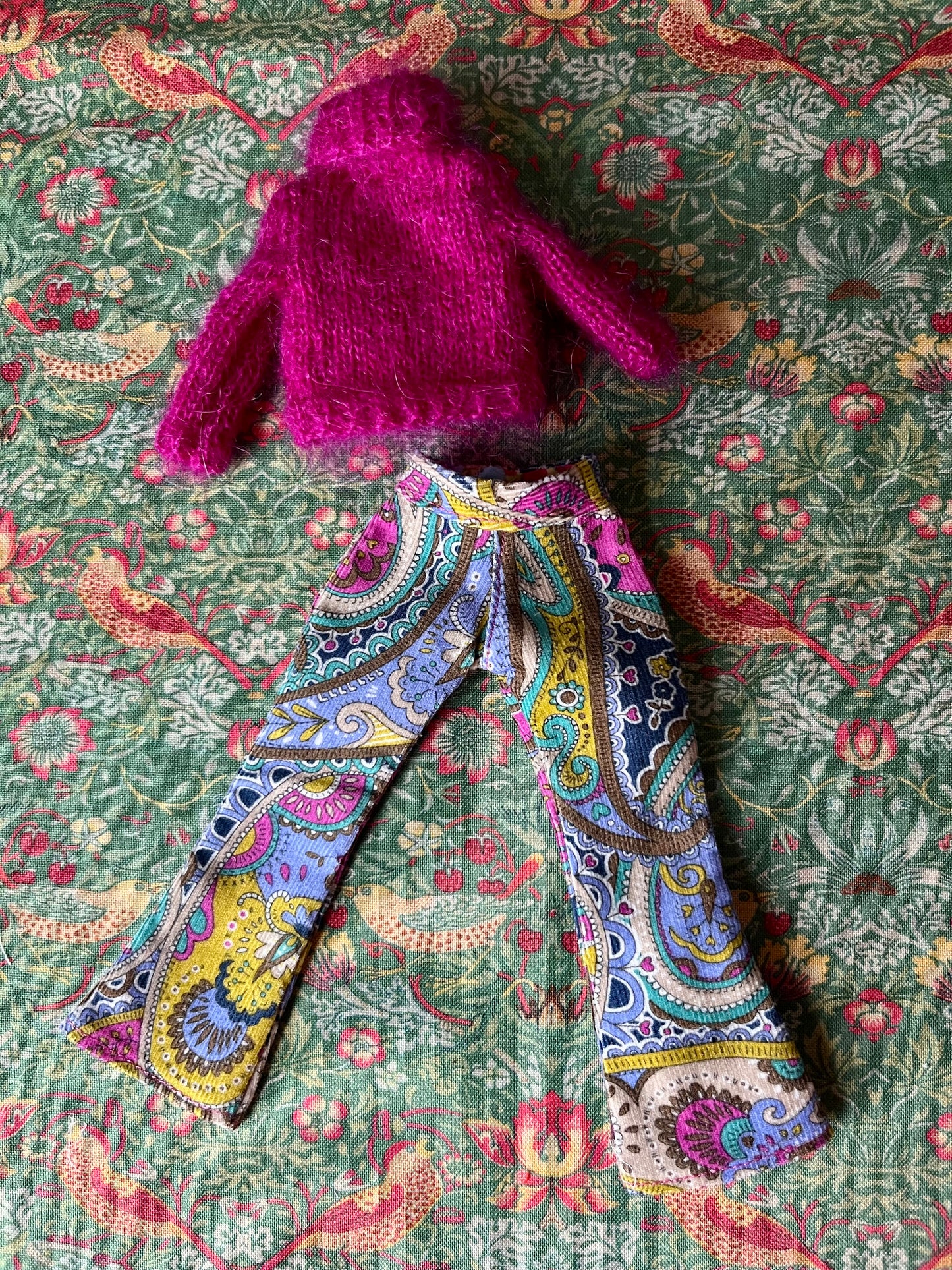 Liberty Corduroy Flared Trousers & Mohair Sweater Set for Blythe Doll