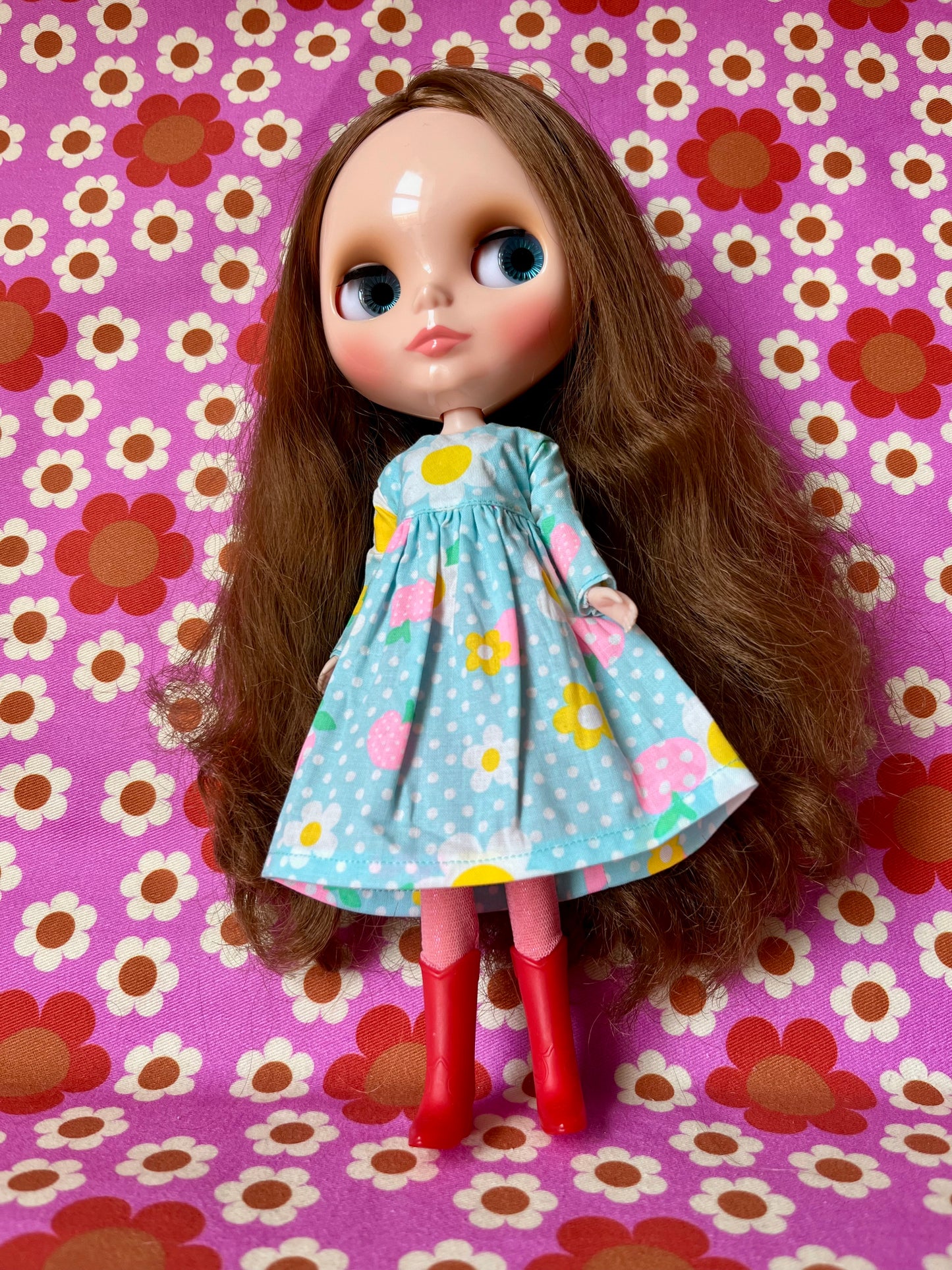 Blue Daisy Long Sleeve Dress for Blythe Doll