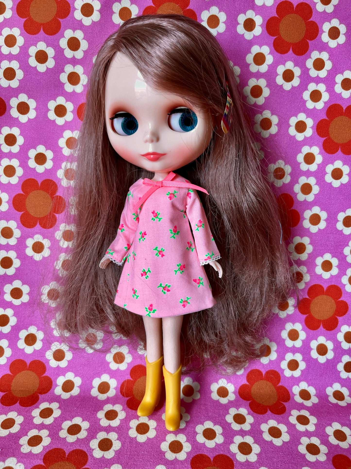 Pink Neon Rosebud Mod Shift dress with sleeves