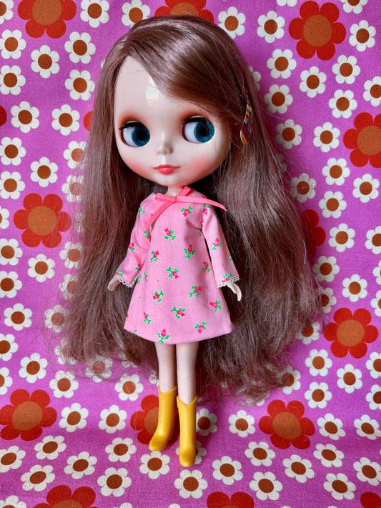 Pink Neon Rosebud Mod Shift dress with sleeves