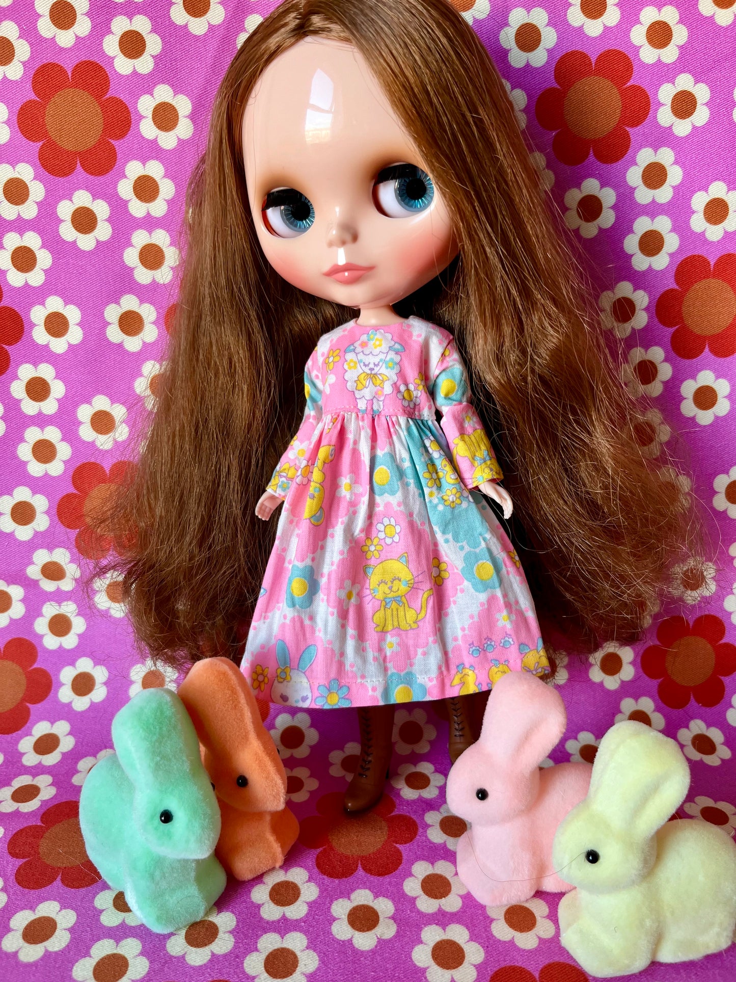 Pink Easter Lamb Family Dress for Blythe Doll.
