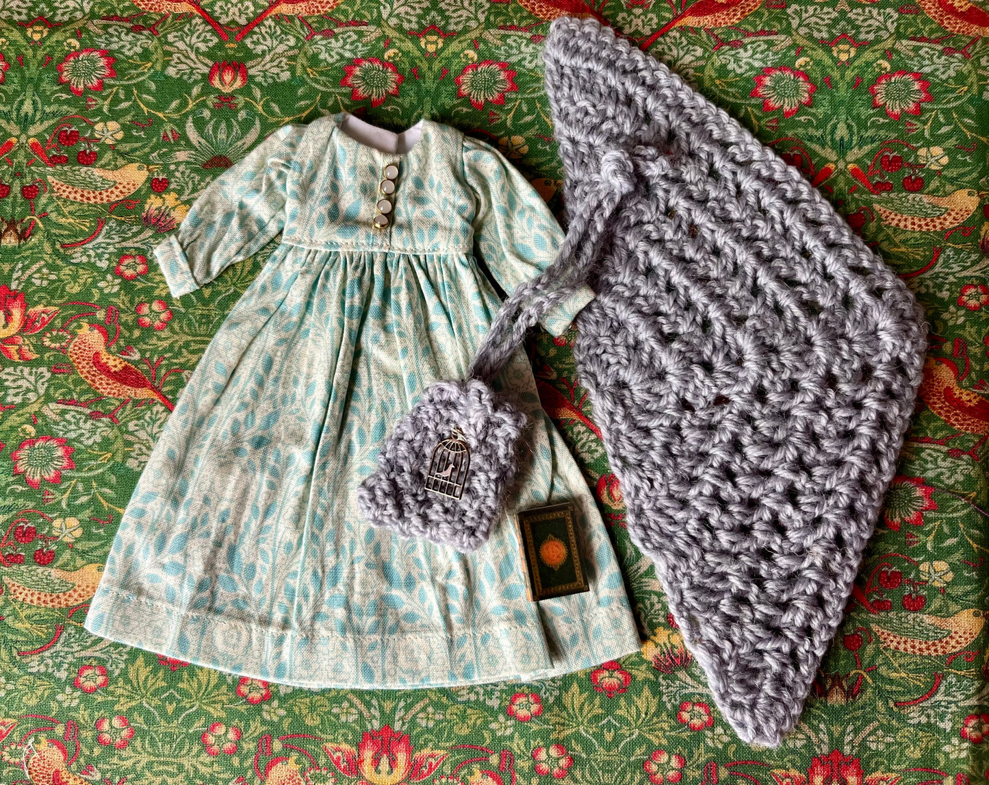 Brontë Sisters Inspired Dress with Shawl, bag & miniature book for Blythe Doll