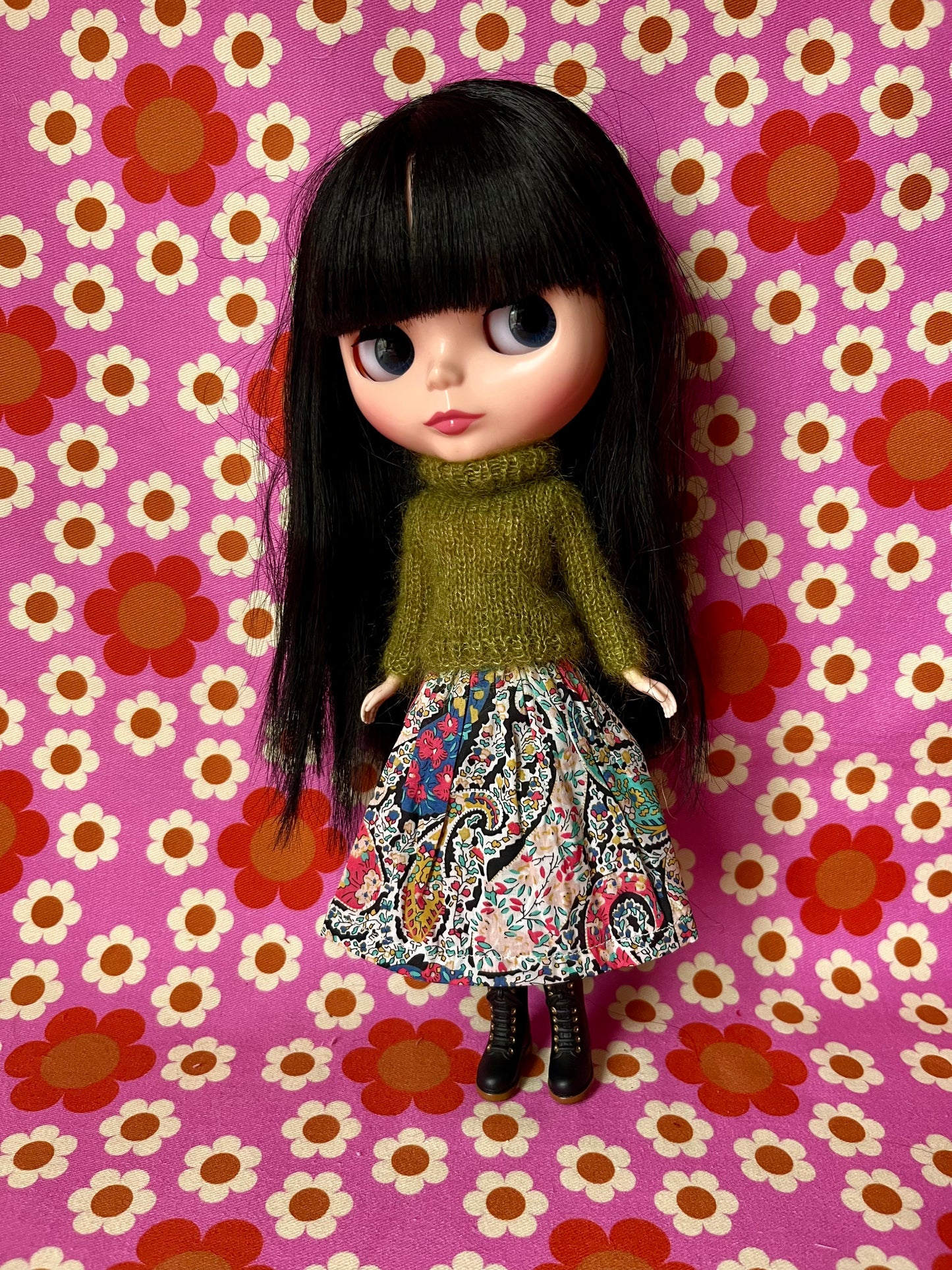 Liberty Skirt & Mohair Sweater Set for Blythe Doll
