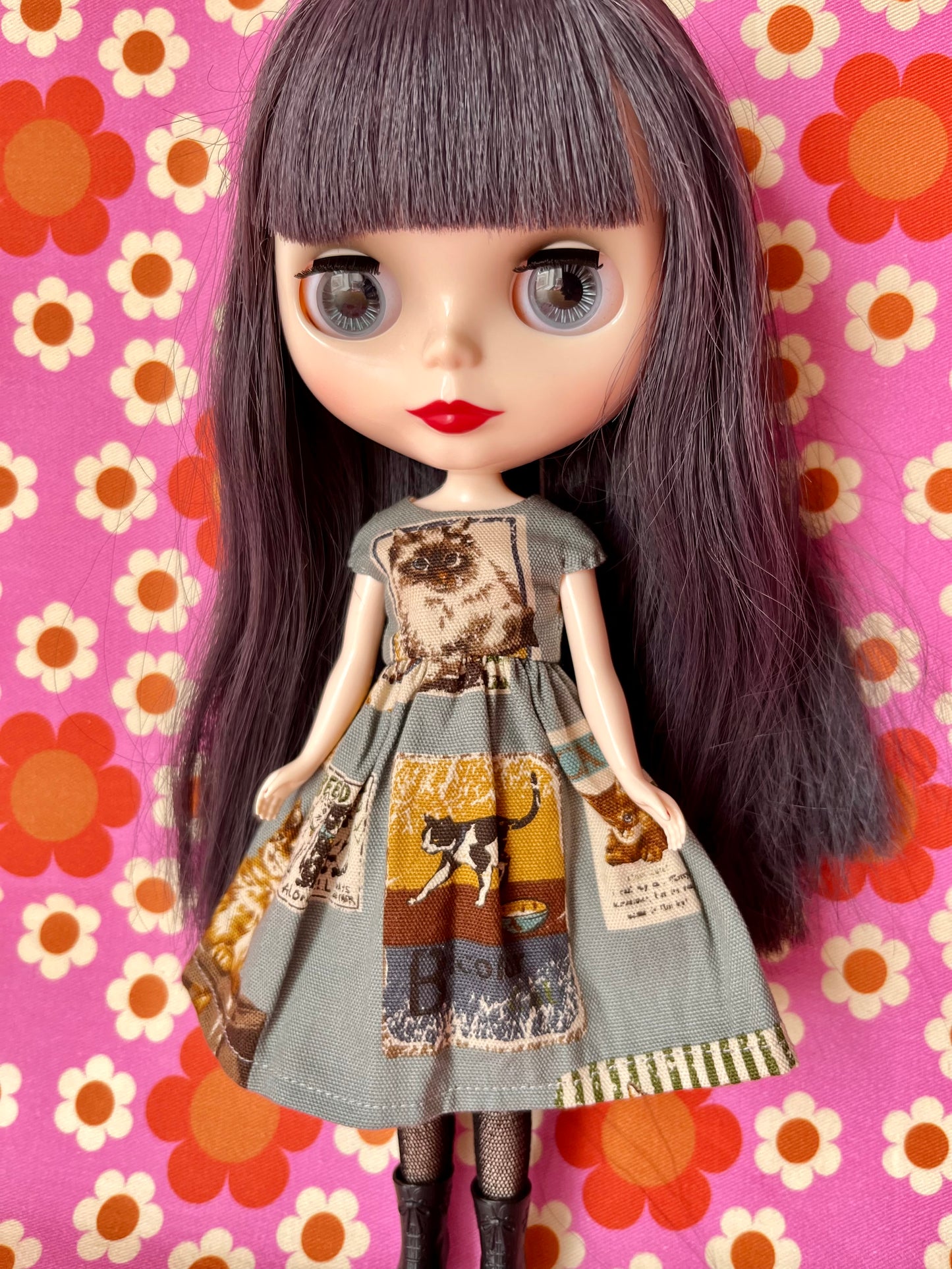 Cats Summer Cap Sleeve Dress for Blythe Doll