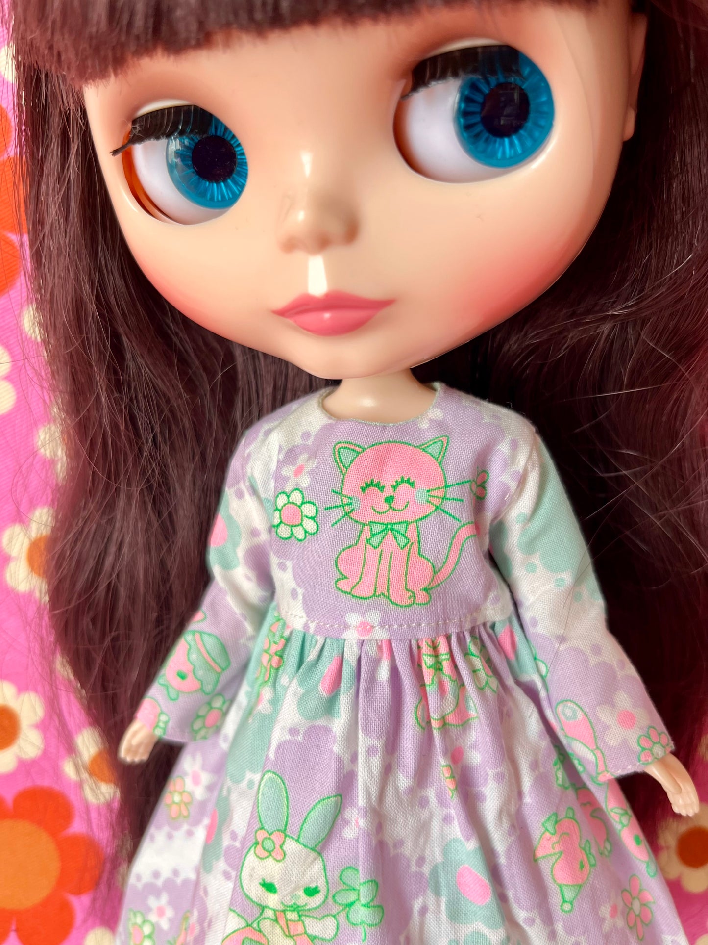 Lilac  Neon Cat Long Sleeve Dress for Blythe Doll