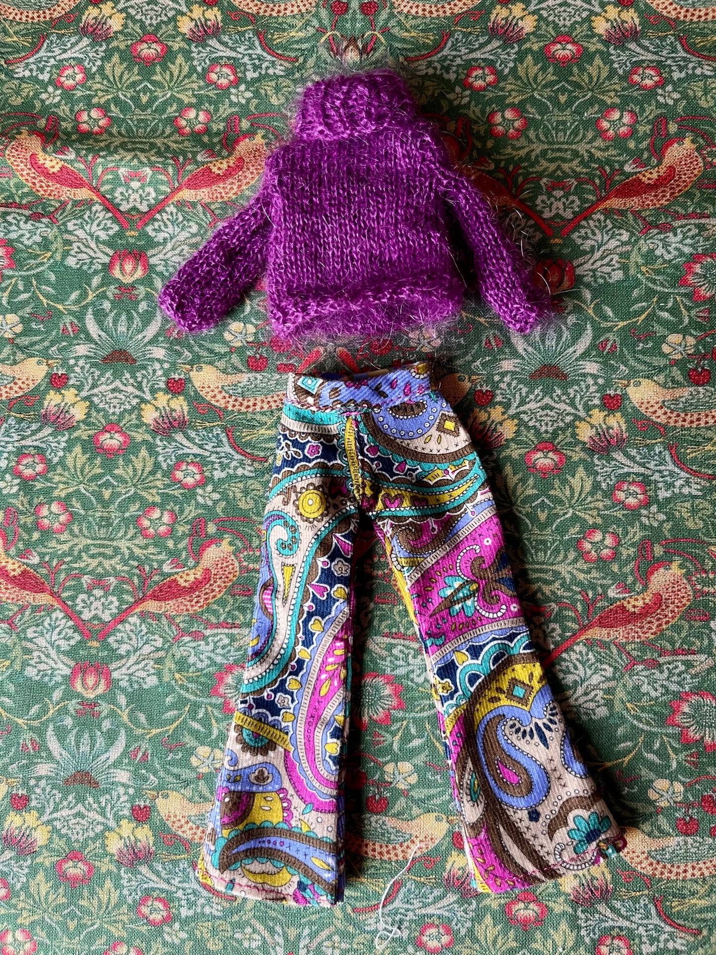 Liberty Corduroy Flared Trousers & Mohair Sweater Set for Blythe Doll
