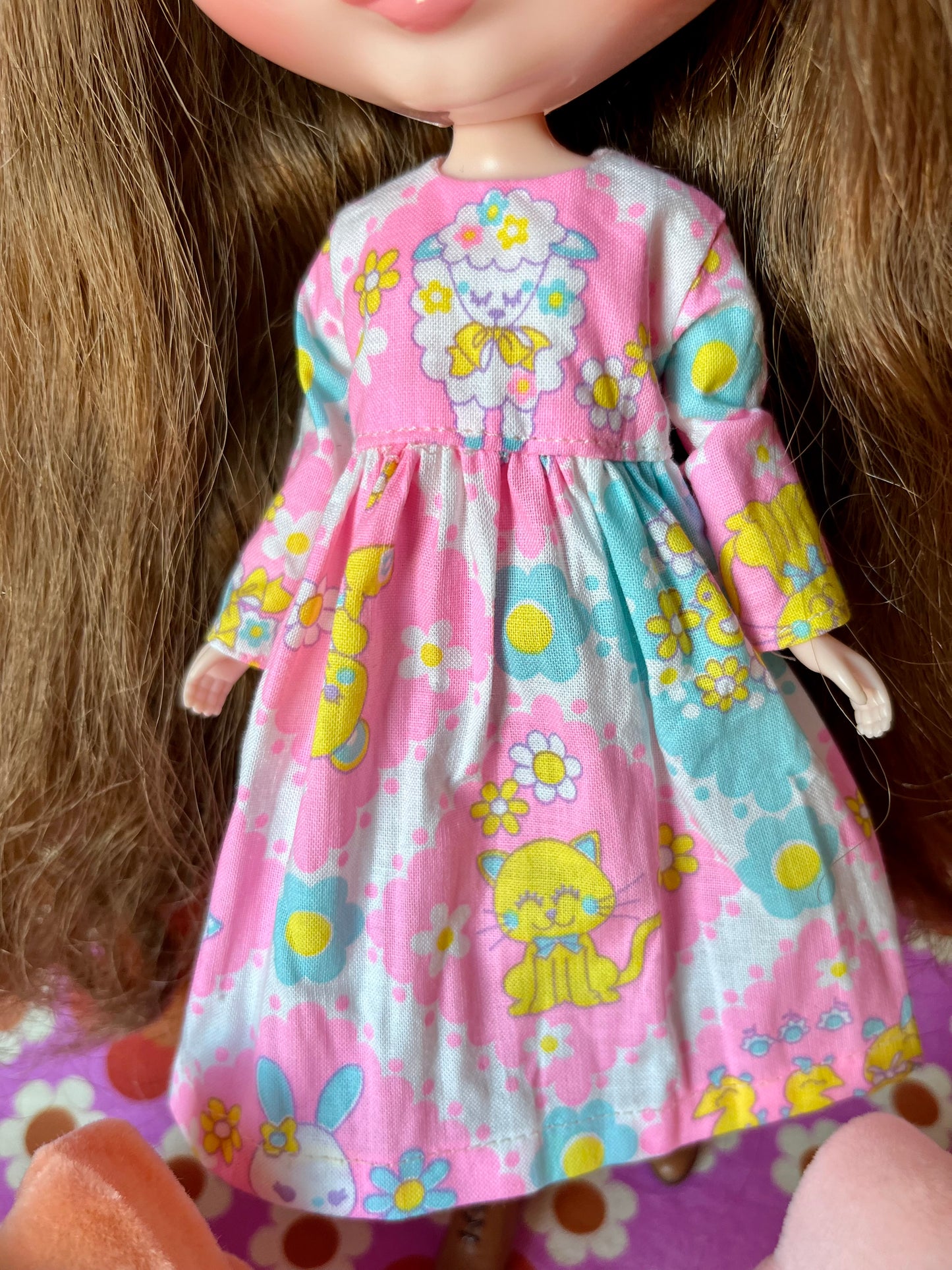 Pink Easter Lamb Family Dress for Blythe Doll.