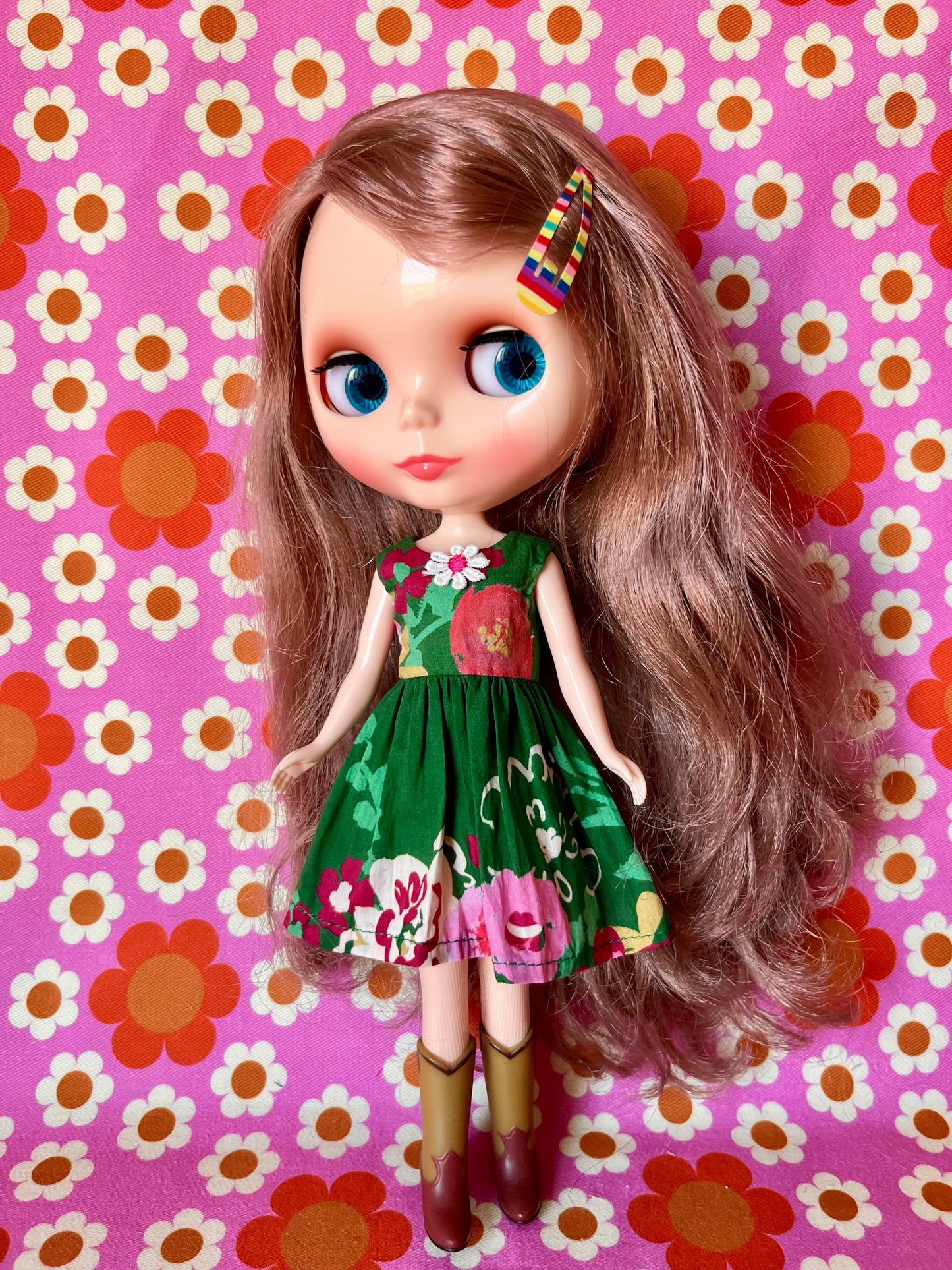 Green Floral Lawn Summer Simple Sleeveless Dress for Blythe