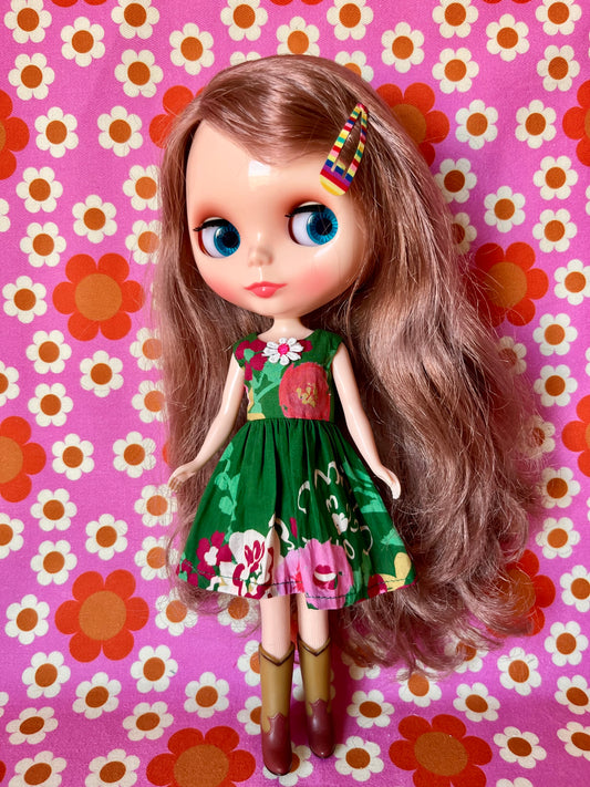 Green Floral Lawn Summer Simple Sleeveless Dress for Blythe