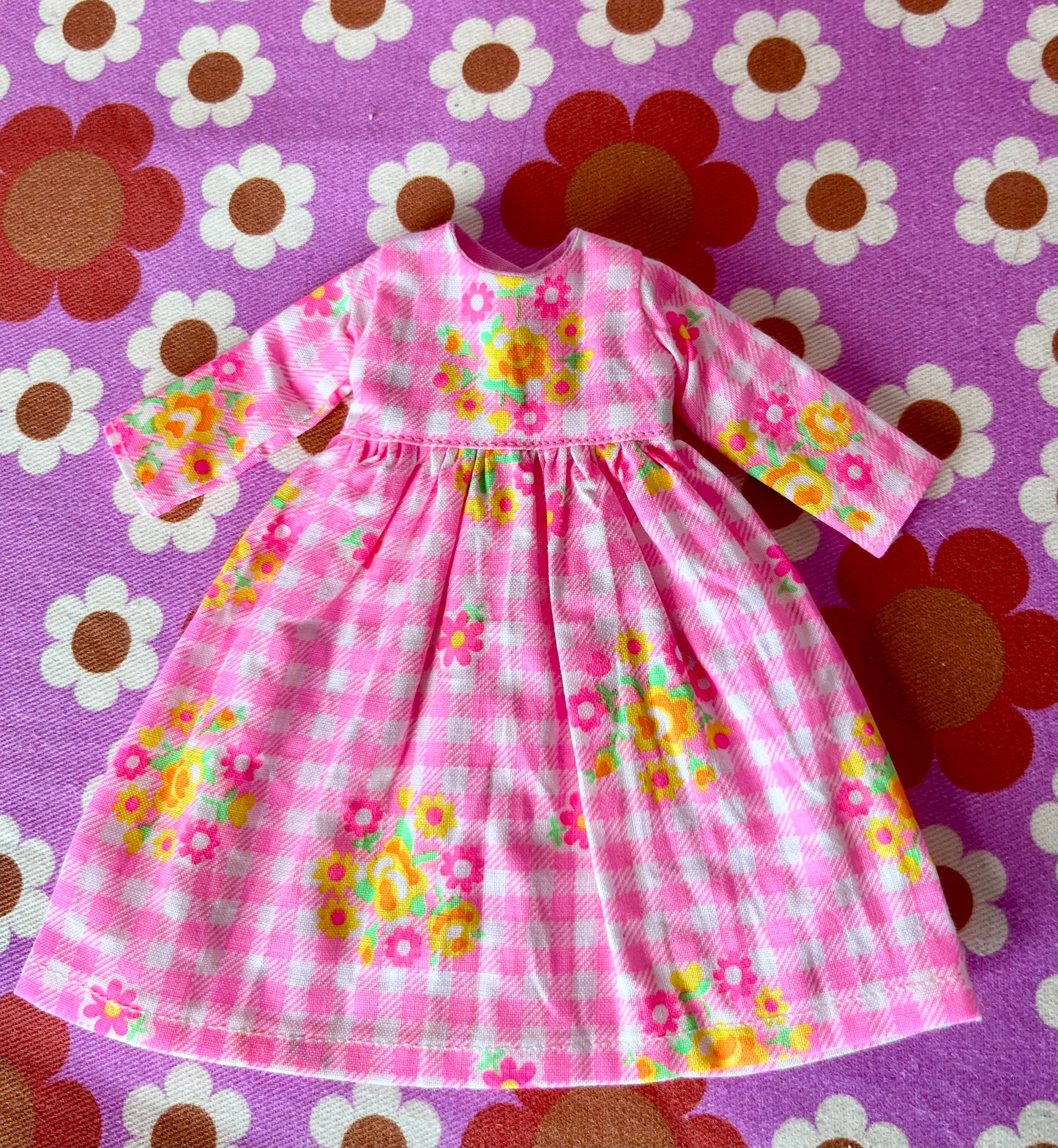 Pink Gingham Long Sleeve Dress for Blythe Doll