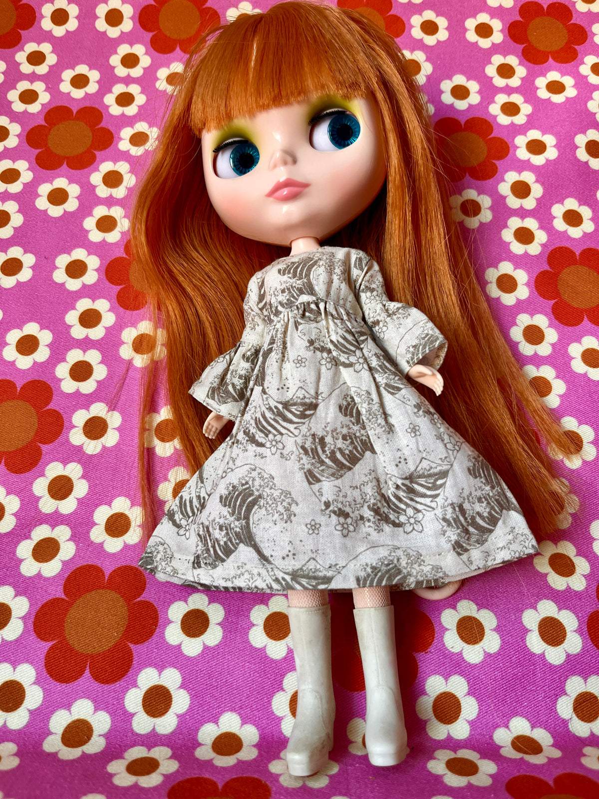 Hokusai Frill Sleeve Long Dress for Blythe Doll