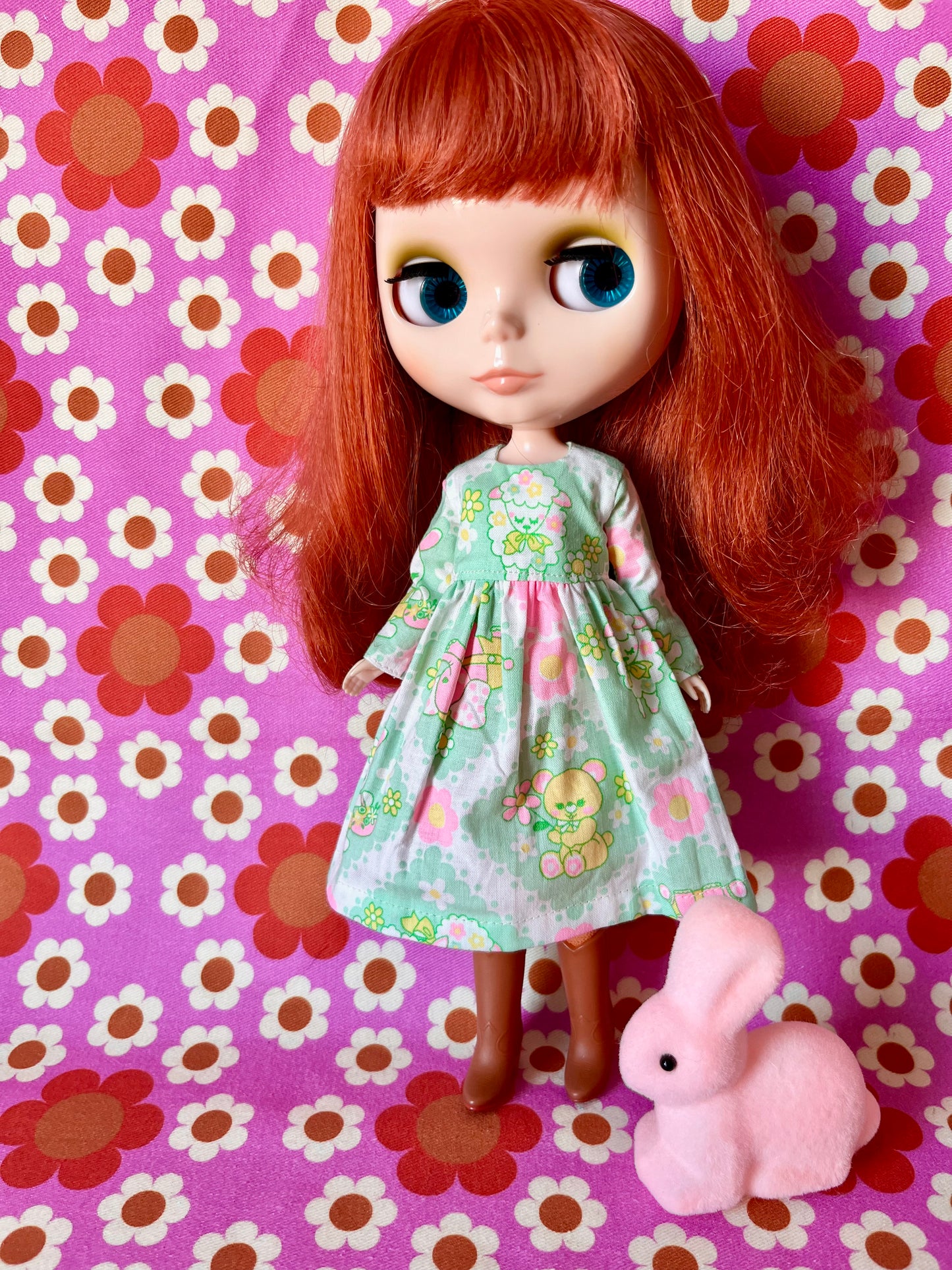 Easter Green Antique Pink Cute Lamb Chick Family Dress for Blythe Doll