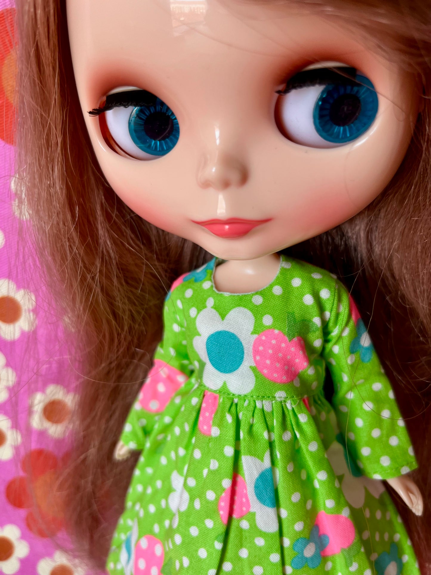 Green Daisy Long Sleeve Dress for Blythe Doll