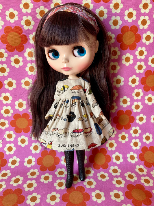 Cute Sushi Cat Japanese Print Happy Dress for Blythe Doll