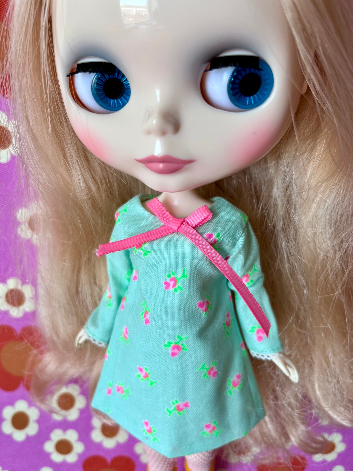 Mint Green Neon Rosebud Mod Shift dress with sleeves