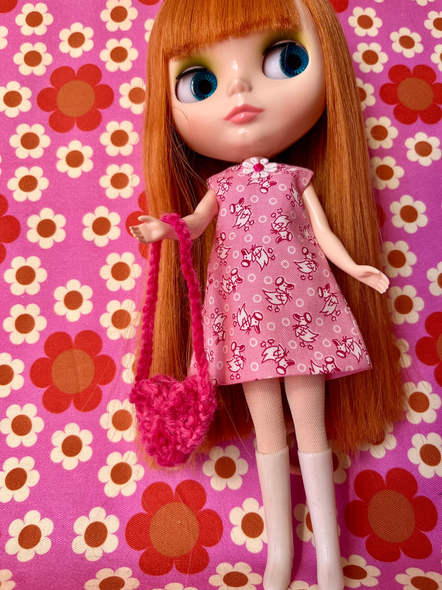 Pink Small Chick Easter Print Dress for Blythe Doll & bag