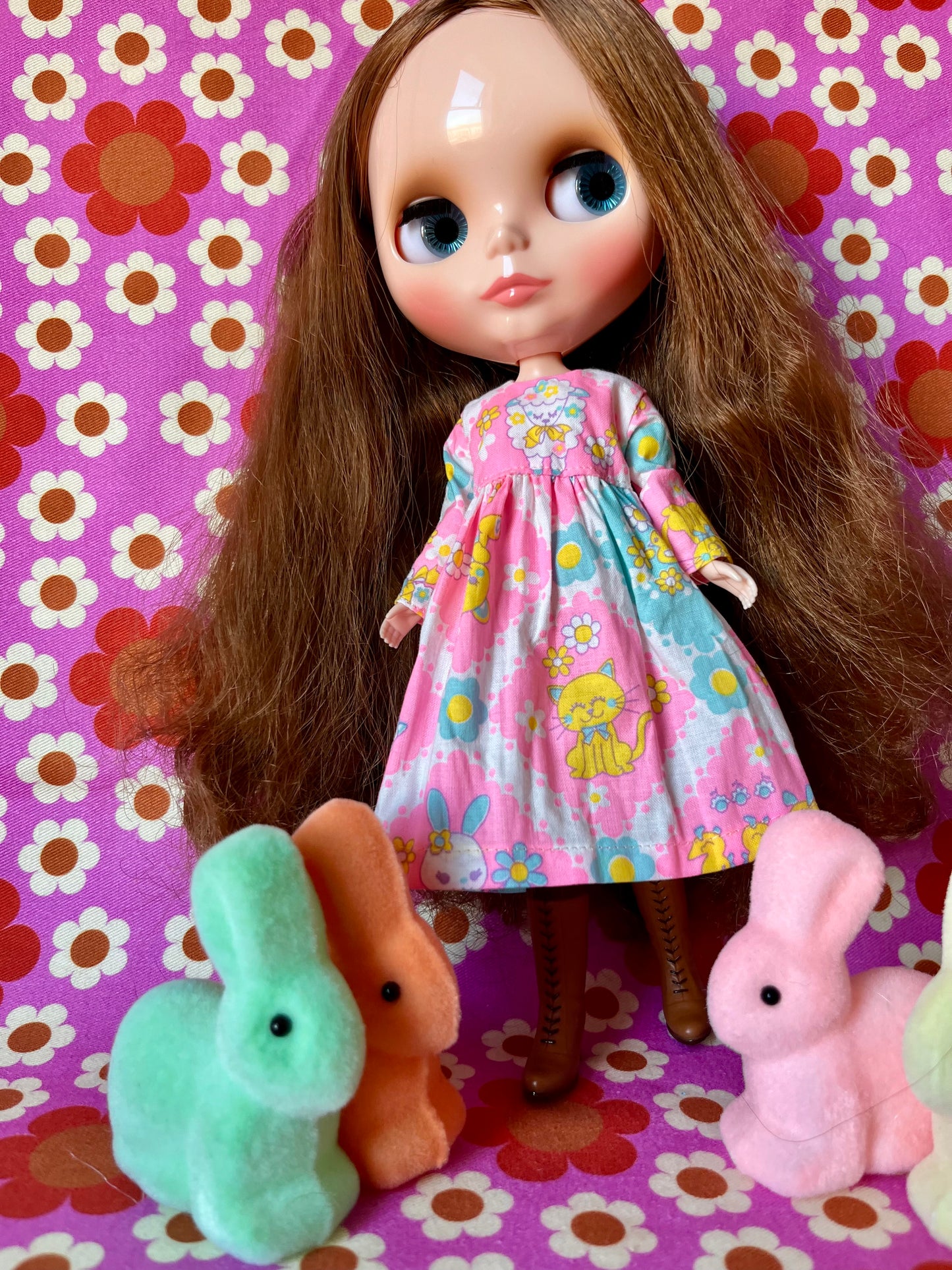Pink Easter Lamb Family Dress for Blythe Doll.
