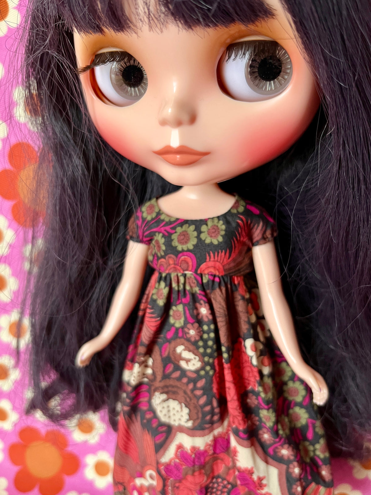 Goth Austen Liberty Regency Dress for Blythe Doll Large Floral Burgundy