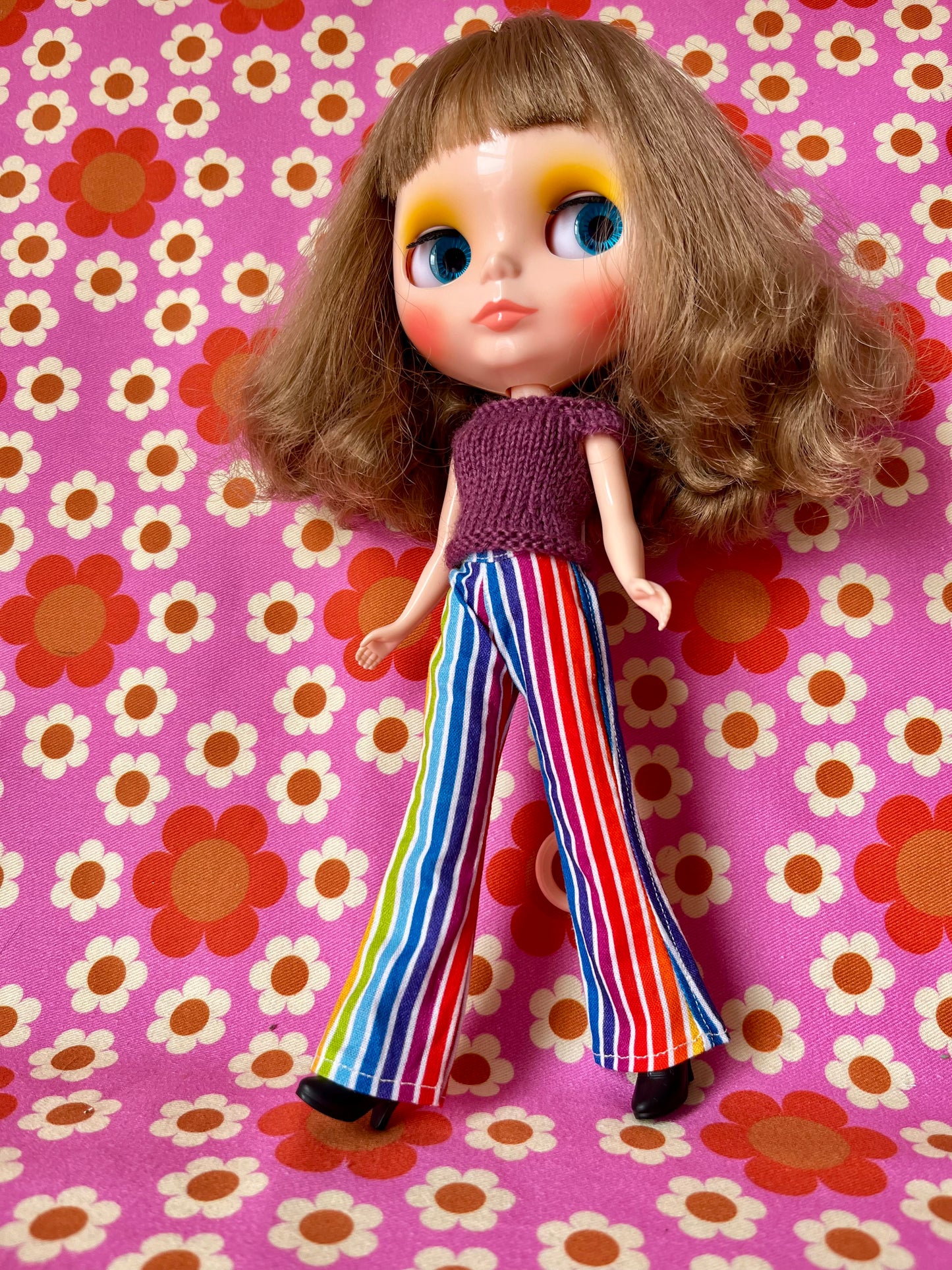 Rainbow Stripe Flared Trousers for Blythe Doll
