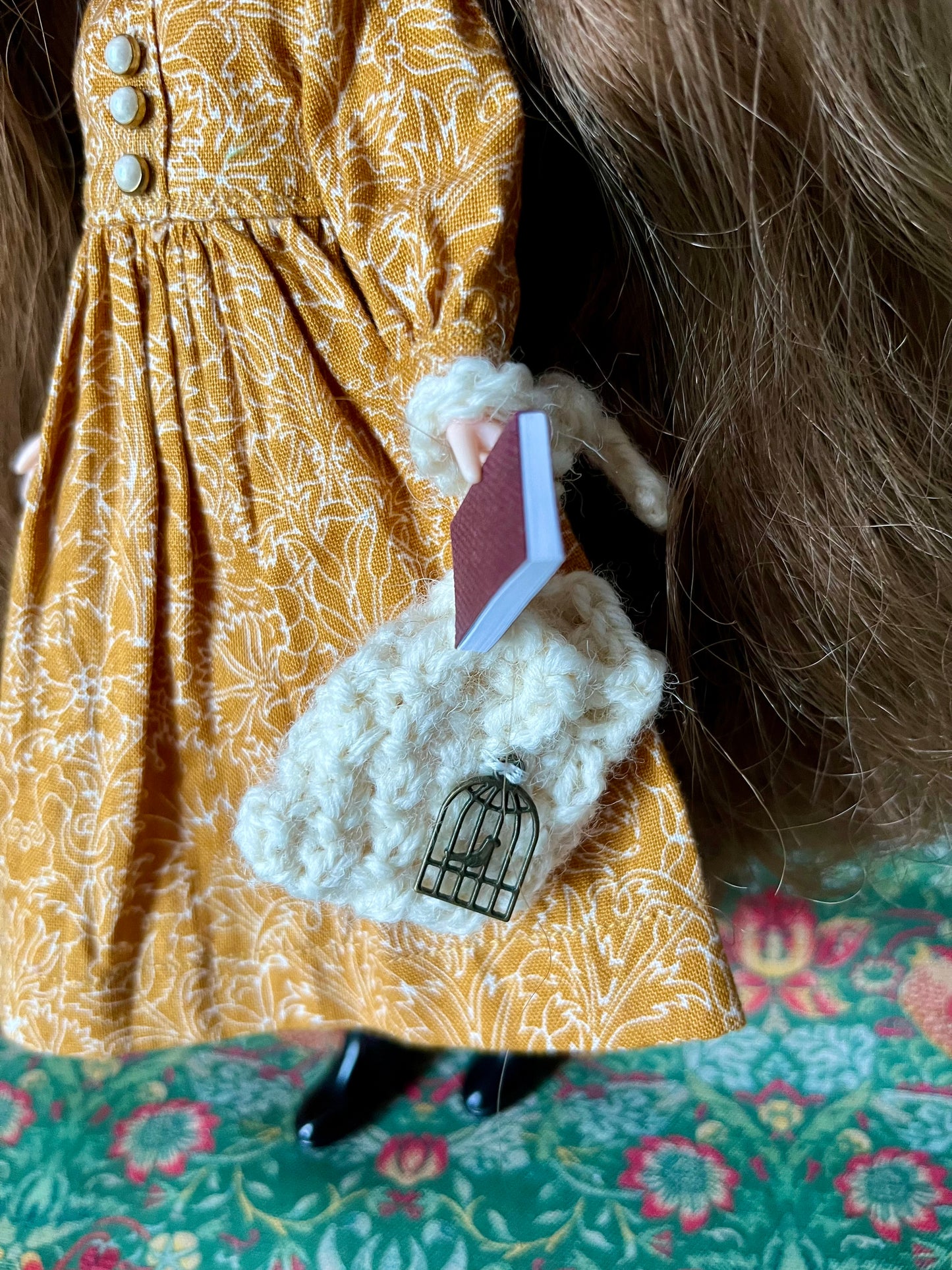 Brontë Sisters Inspired Dress with Shawl, bag & miniature book for Blythe Doll