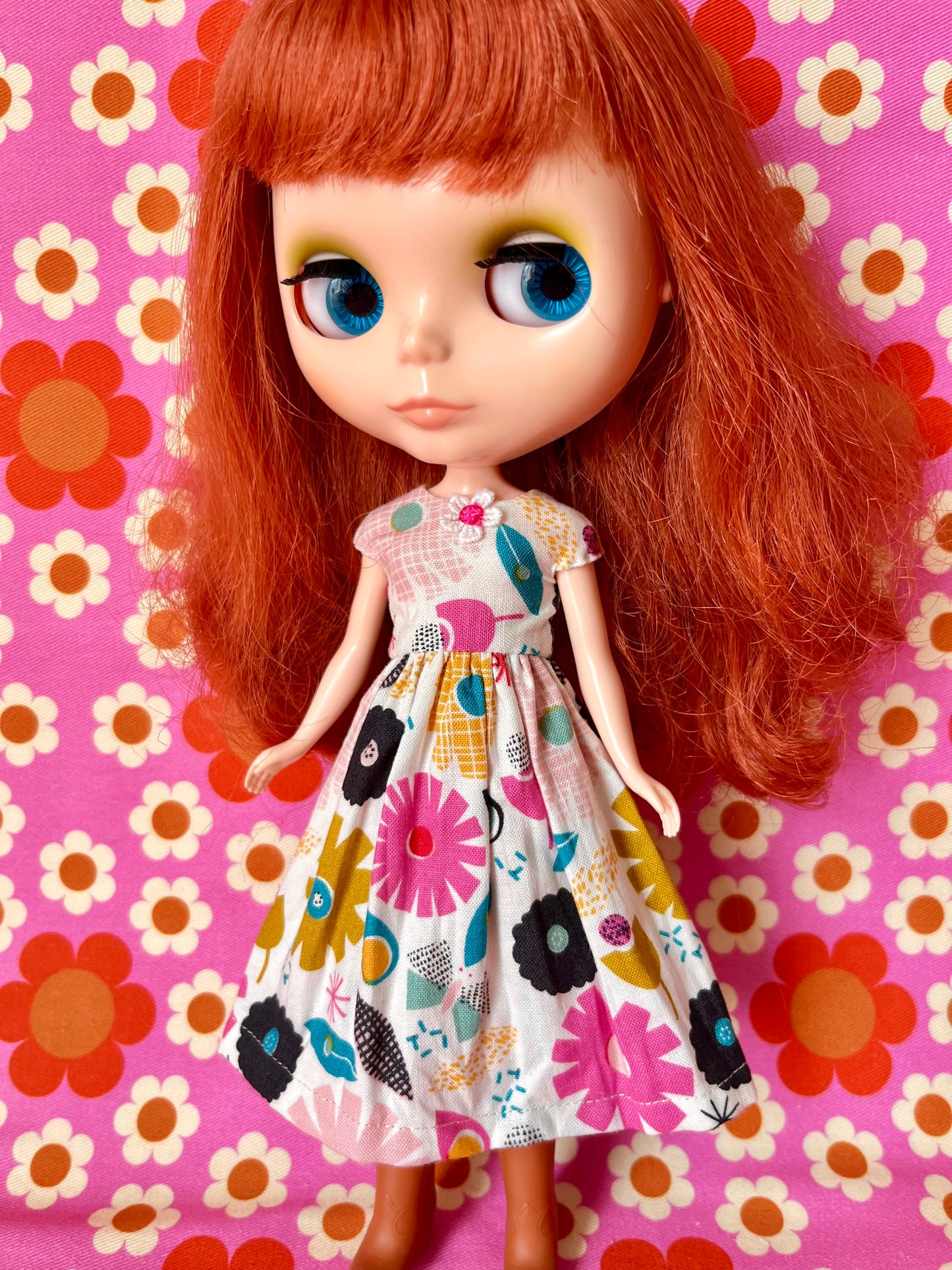 50s Flowers Summer Cap Sleeve Dress for Blythe Doll