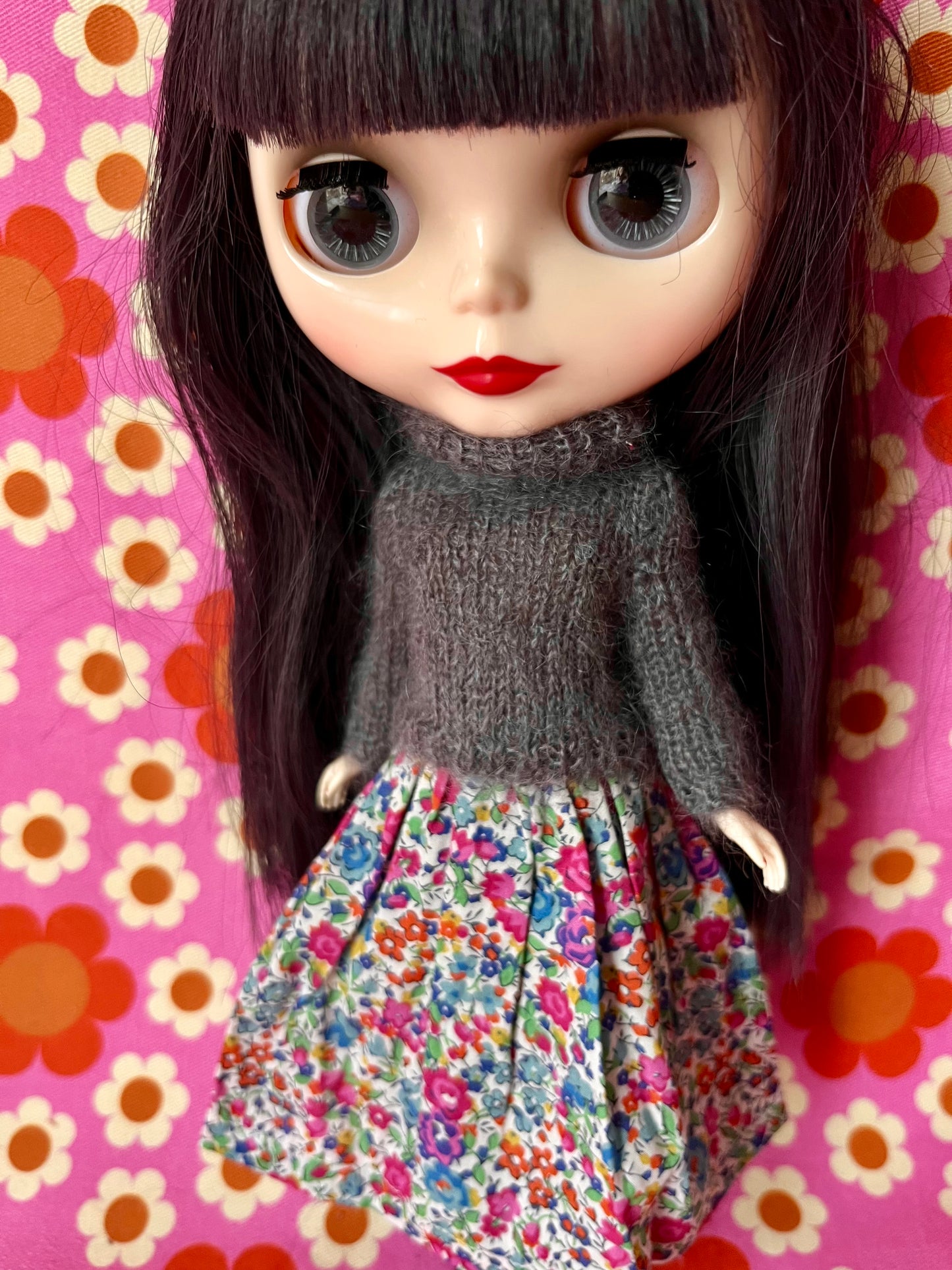 Liberty Skirt & Mohair Sweater Set for Blythe Doll