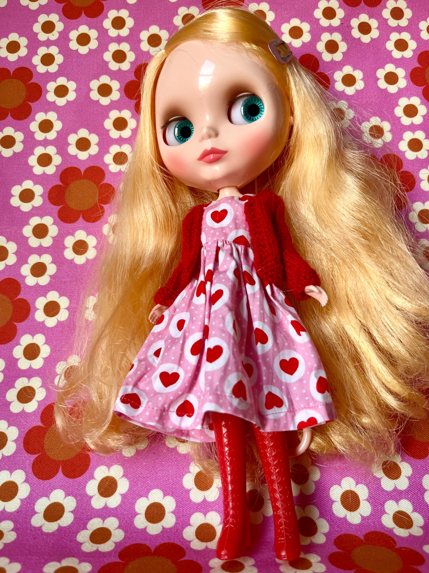 Pink & Red Heart Dress & Cardigan for Blythe Doll