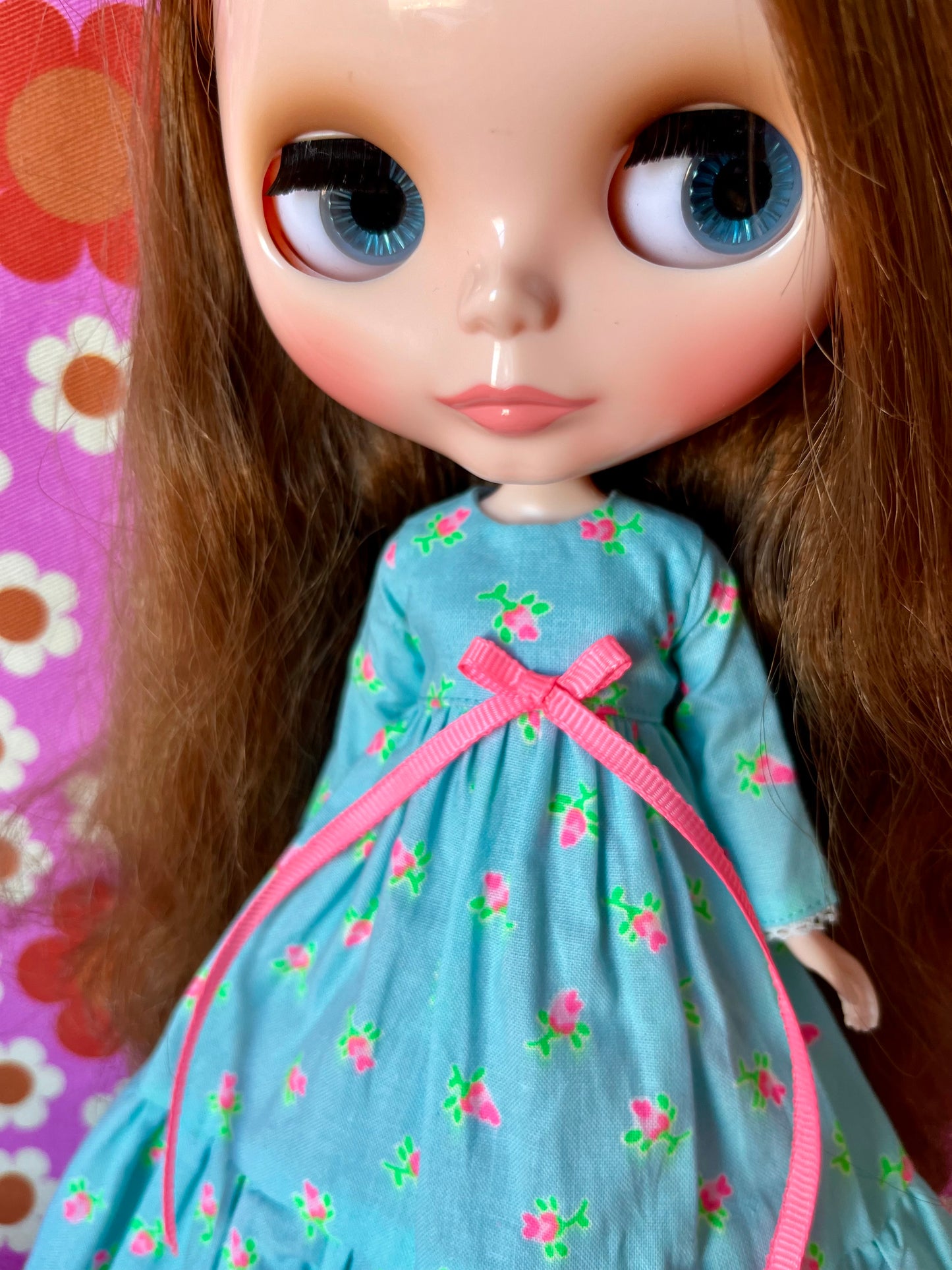 Long Neon Rosebud Print Dress for Blythe Doll