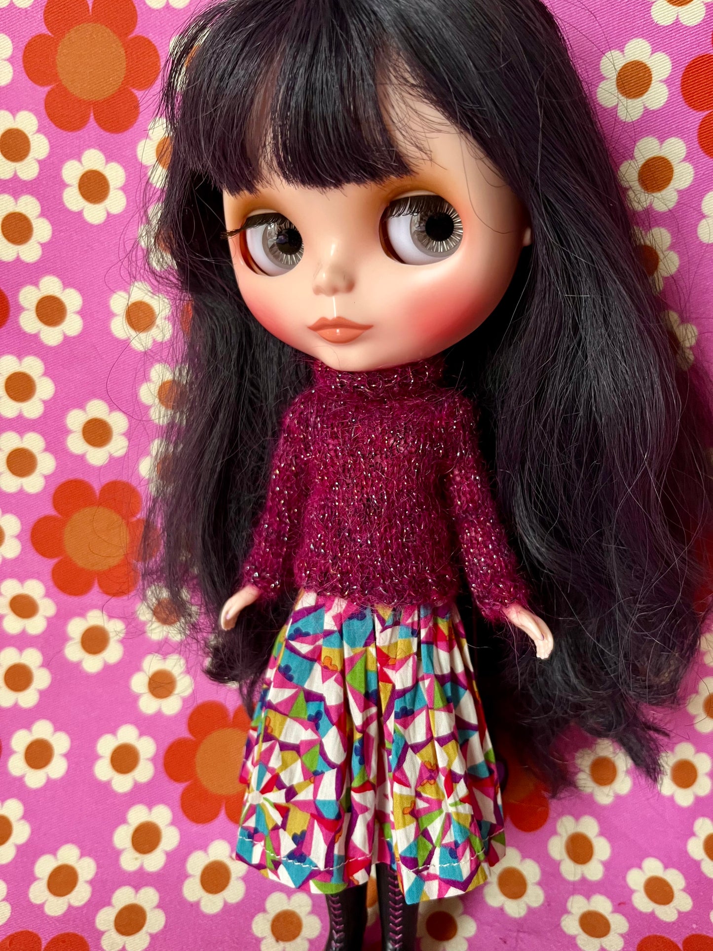 Liberty Skirt & Mohair Sweater Set for Blythe Doll