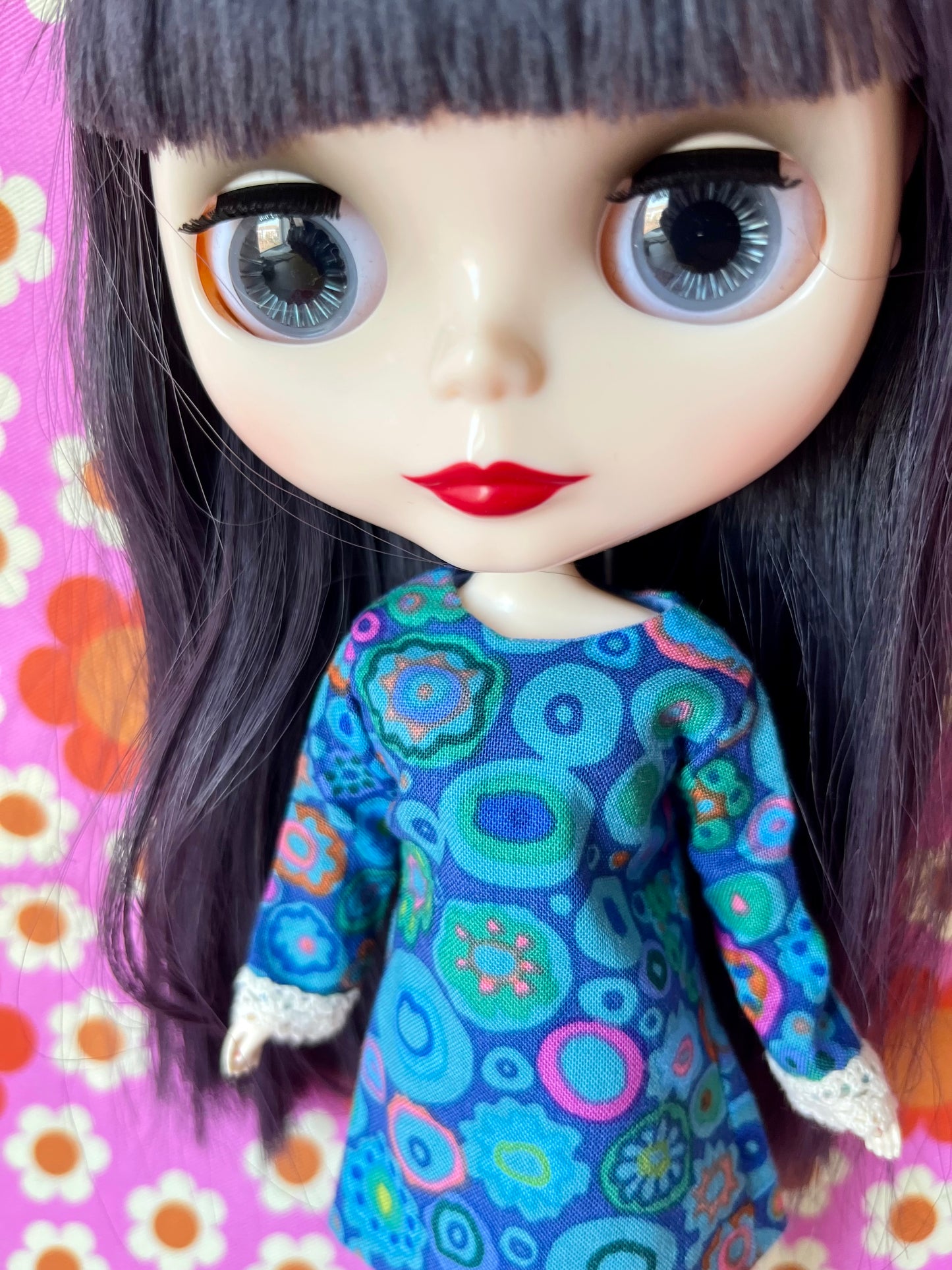 Paperweight Blue Long Sleeve Shift Dress for Blythe Doll
