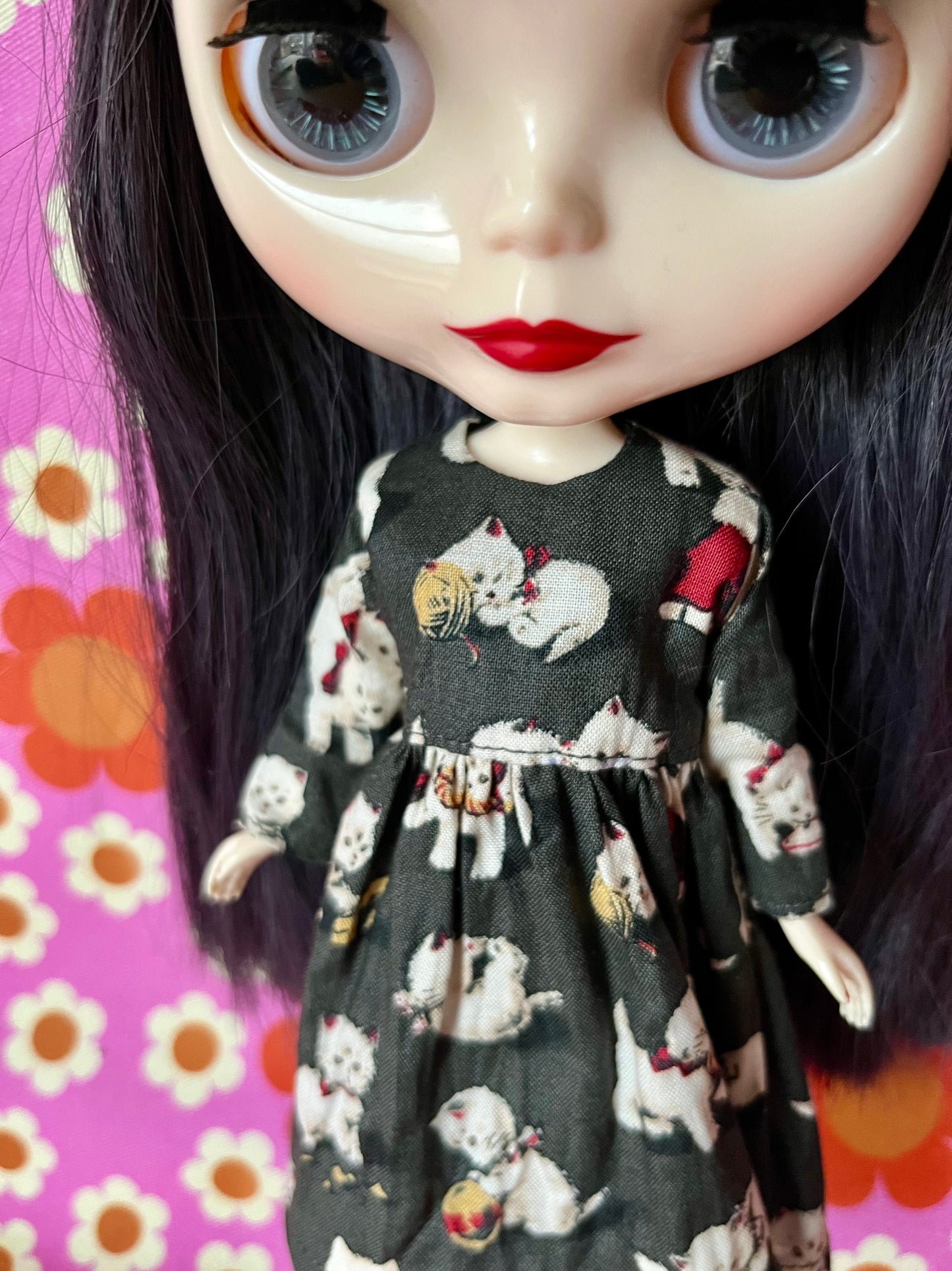 Christmas Kittens Long Sleeve Dress for Blythe Doll