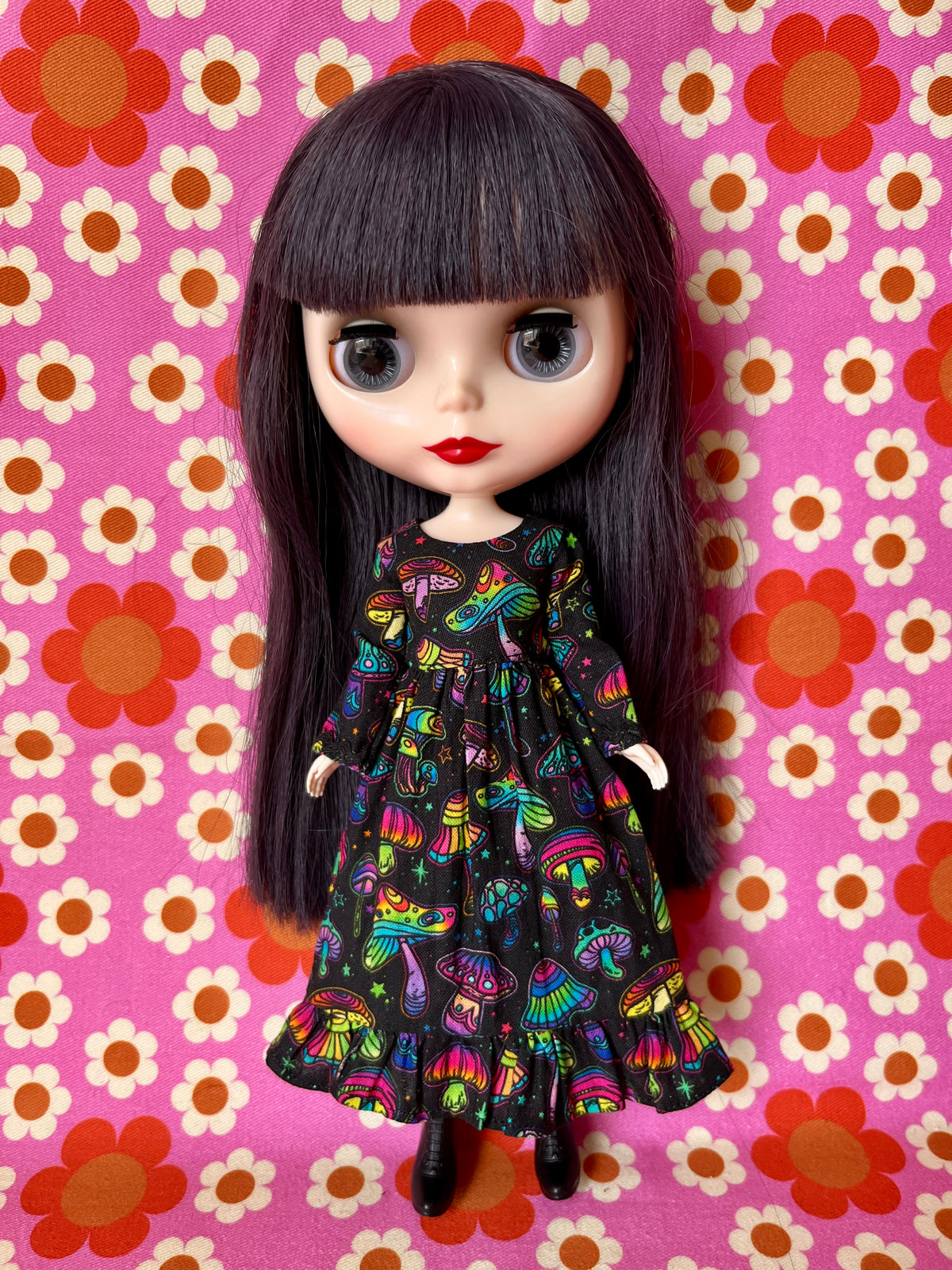 Long Psychedelic Mushroom Print Dress for Blythe Doll