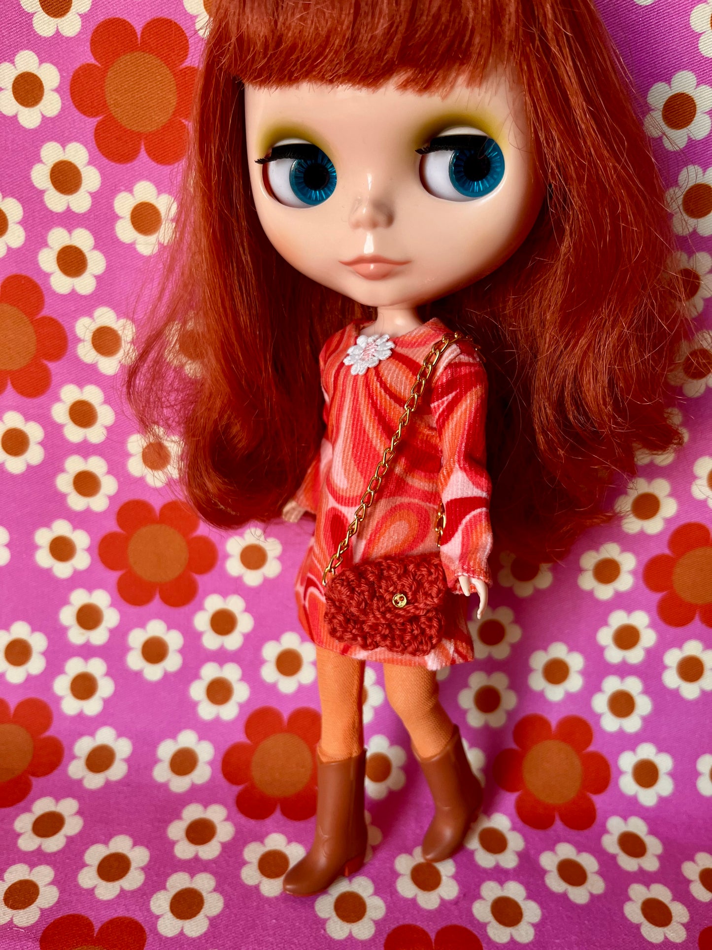 Psychedelic Corduroy Shift dress with sleeves & Bag which opens
