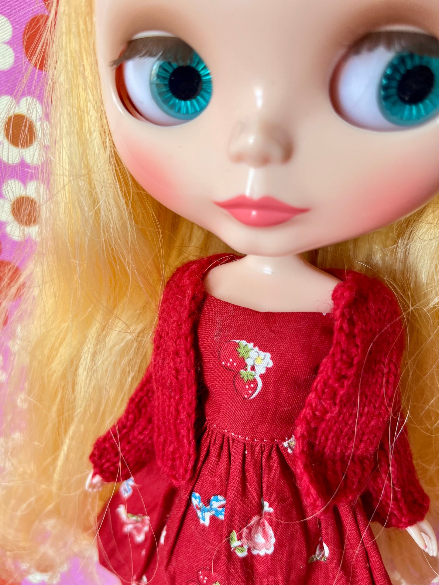 Japanese Print Cap Sleeve Dress & Knitted Cardigan for Blythe Doll