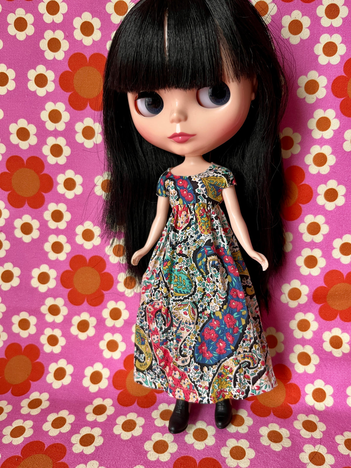 Goth Austen Liberty Regency Dress for Blythe Doll Black Paisley