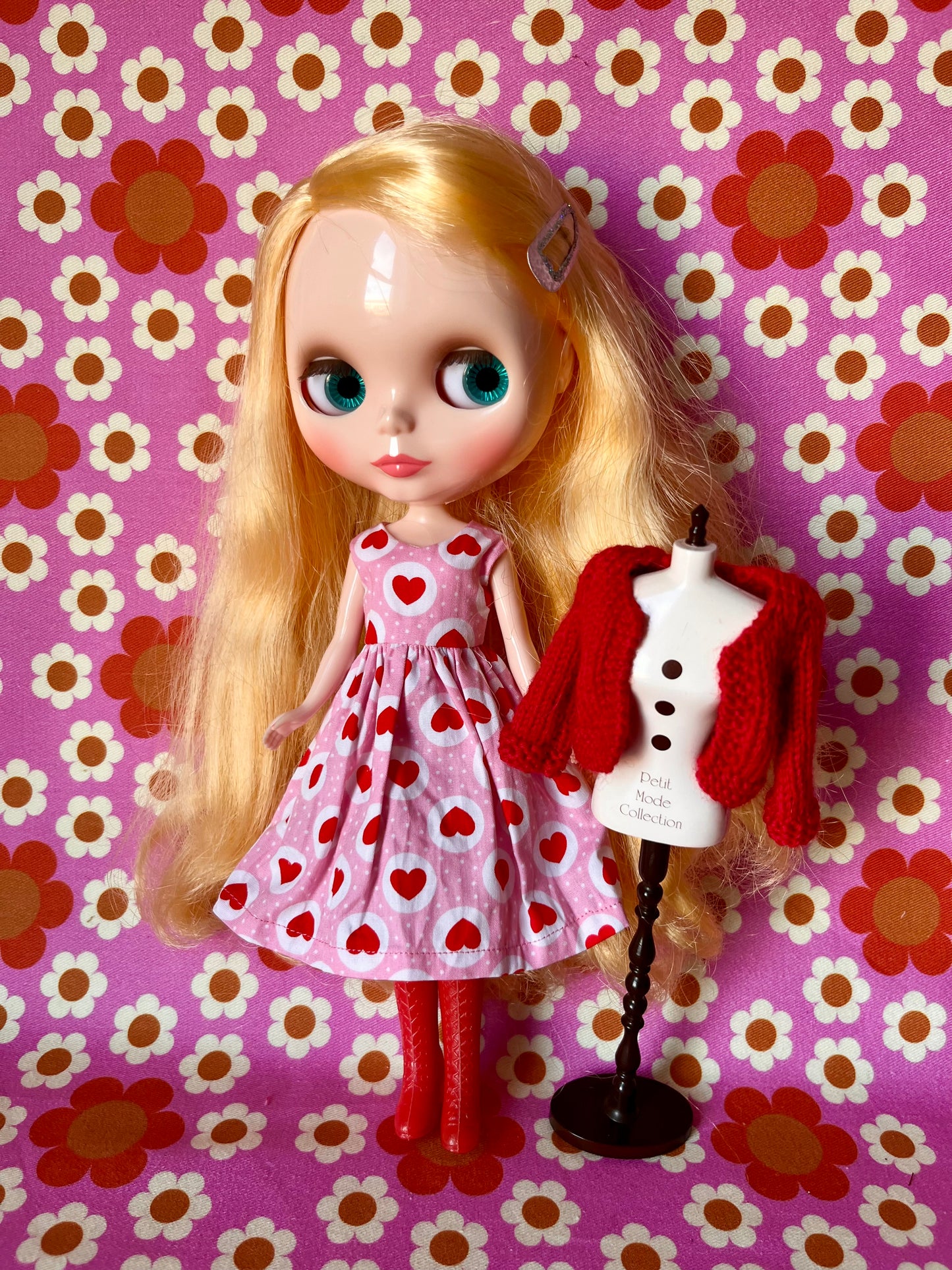 Pink & Red Heart Dress & Cardigan for Blythe Doll