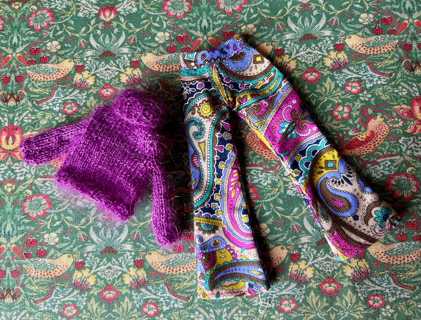 Liberty Corduroy Flared Trousers & Mohair Sweater Set for Blythe Doll