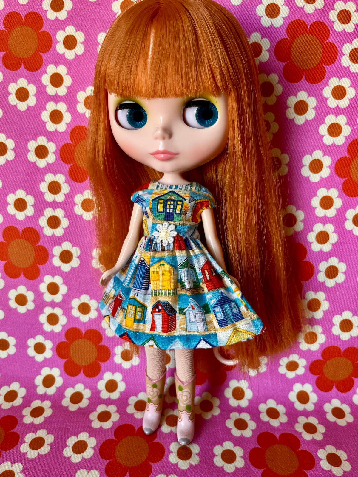 Beach Hut Summer Cap Sleeve Dress for Blythe Doll
