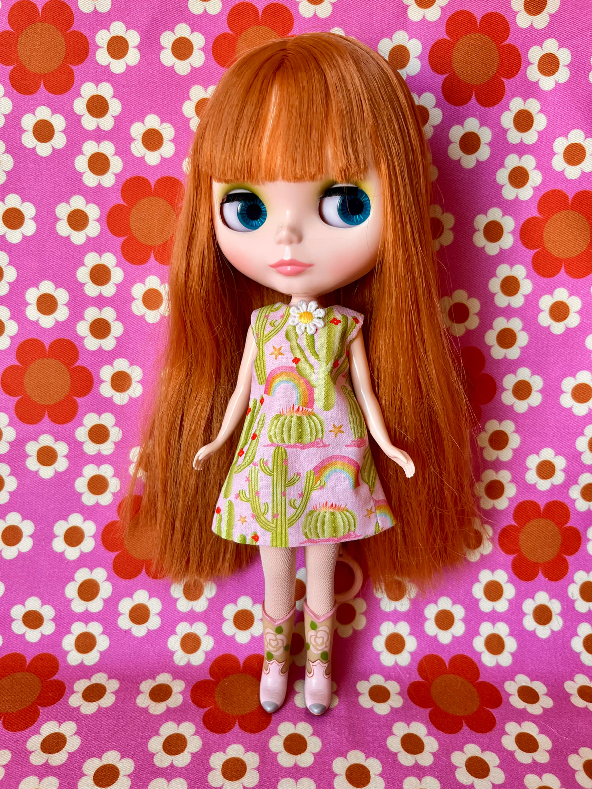 Rainbow Cactus Print Mod Cilla Shift dress