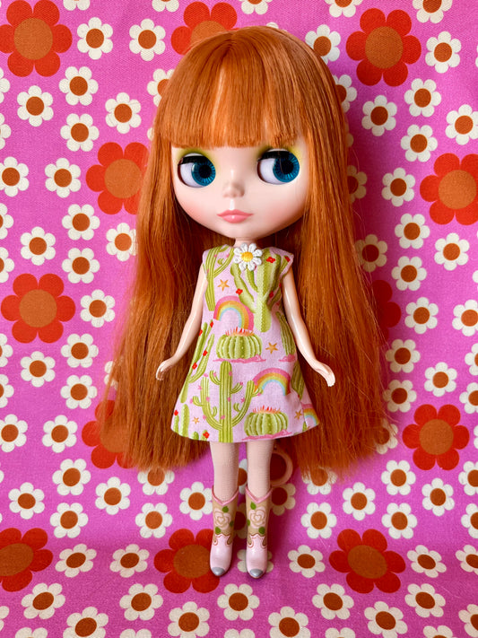 Rainbow Cactus Print Mod Cilla Shift dress