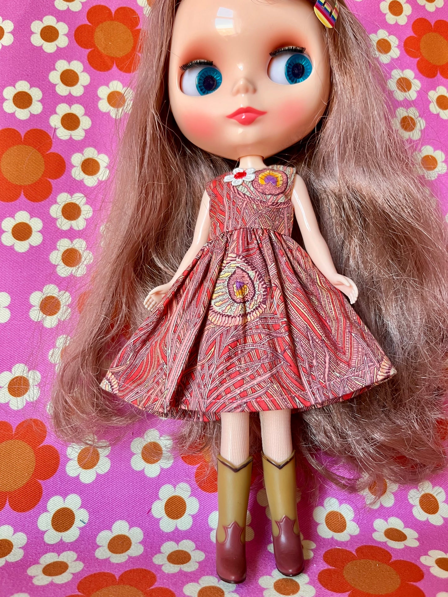 Peacock Feather Summer Simple Sleeveless Dress for Blythe