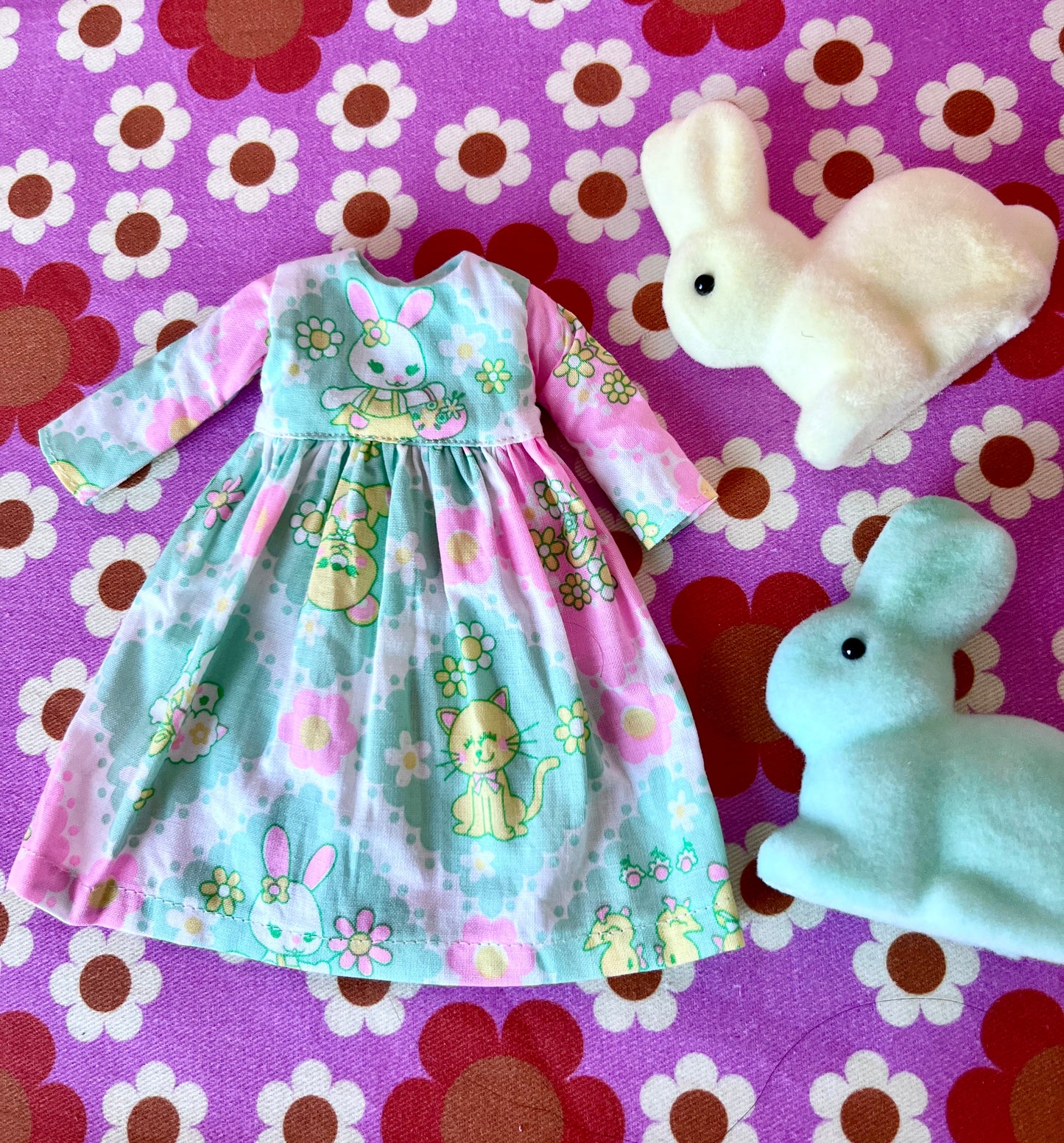 Green Cute Easter Bunny Family Dress for Blythe Doll.