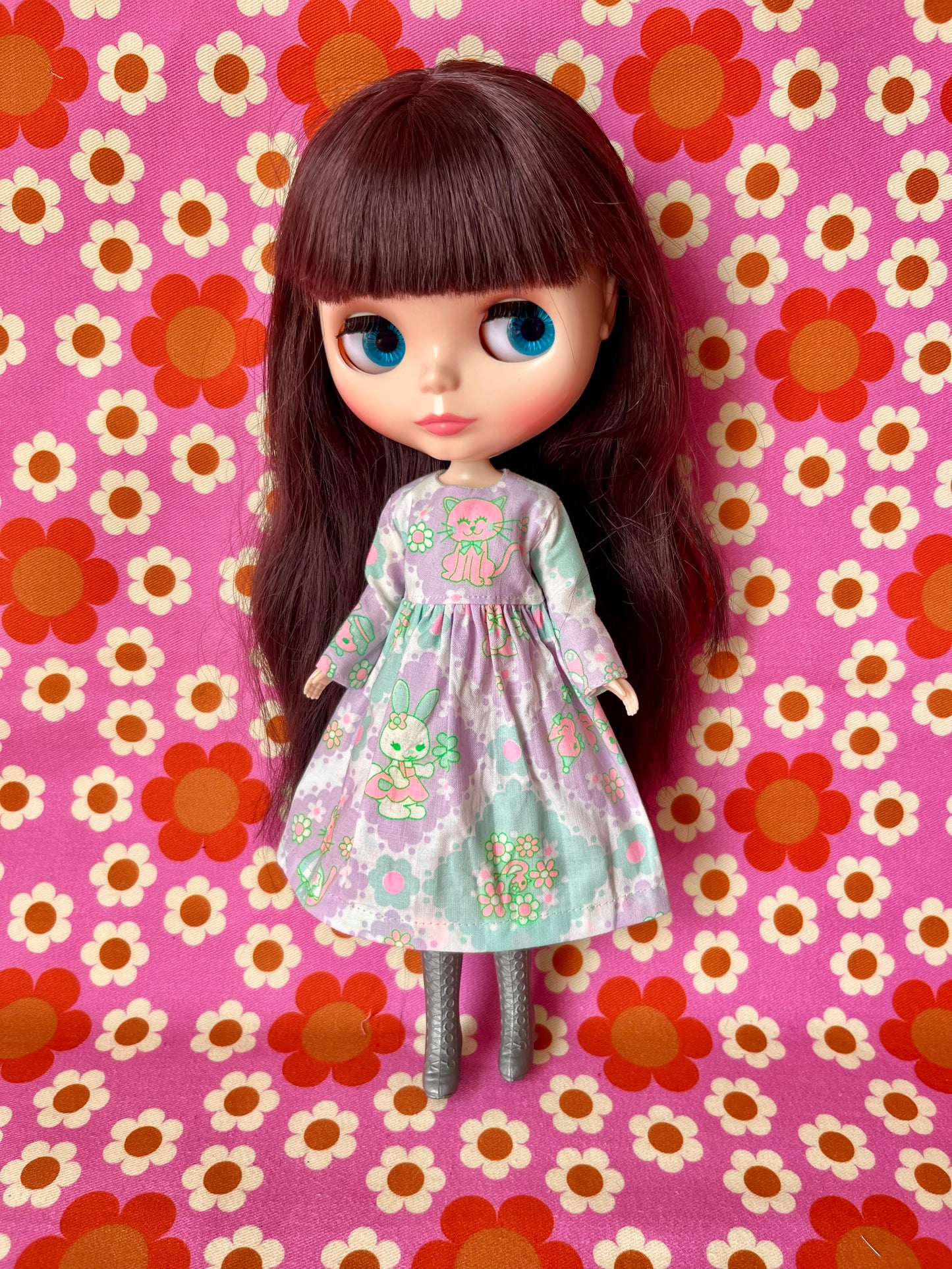 Lilac  Neon Cat Long Sleeve Dress for Blythe Doll