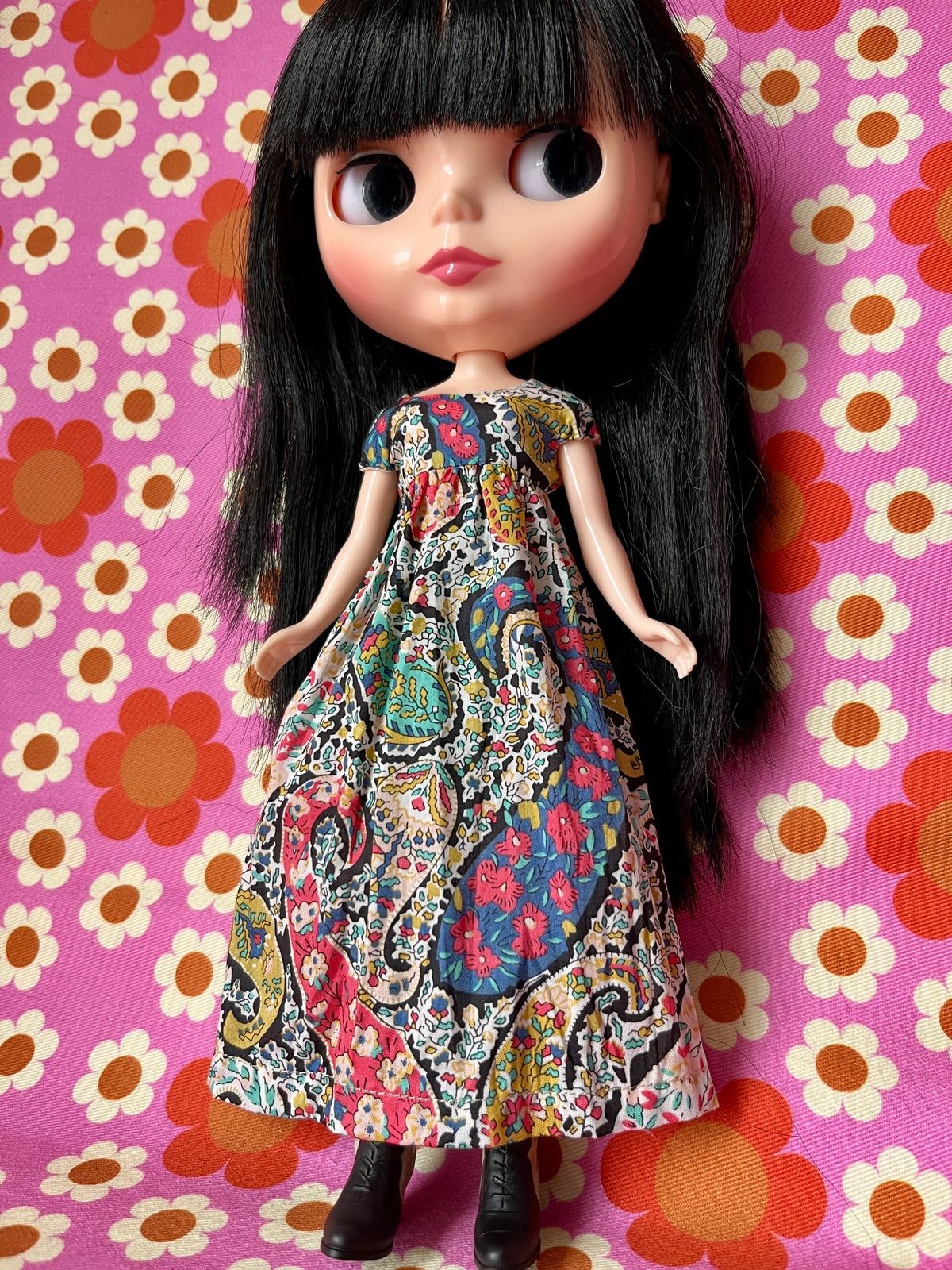 Goth Austen Liberty Regency Dress for Blythe Doll Black Paisley