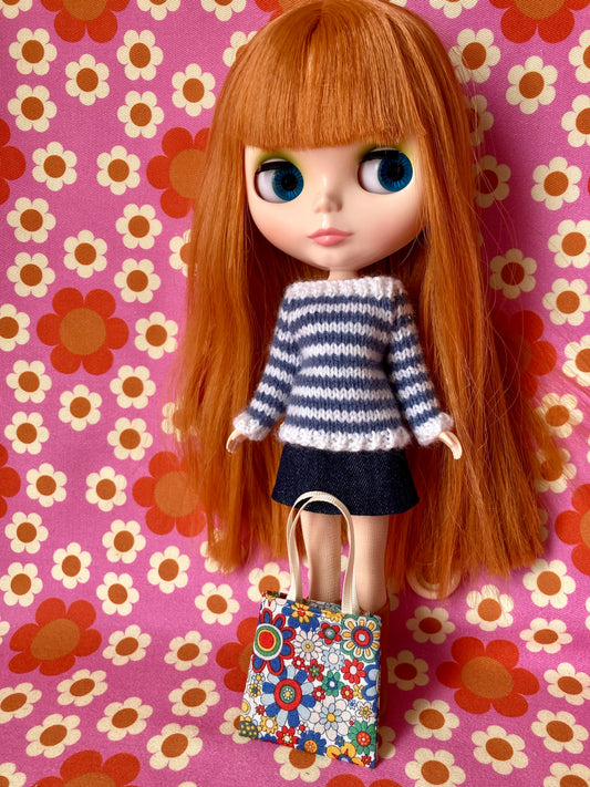 Breton Sweater, Skirt & Bag for Blythe Doll