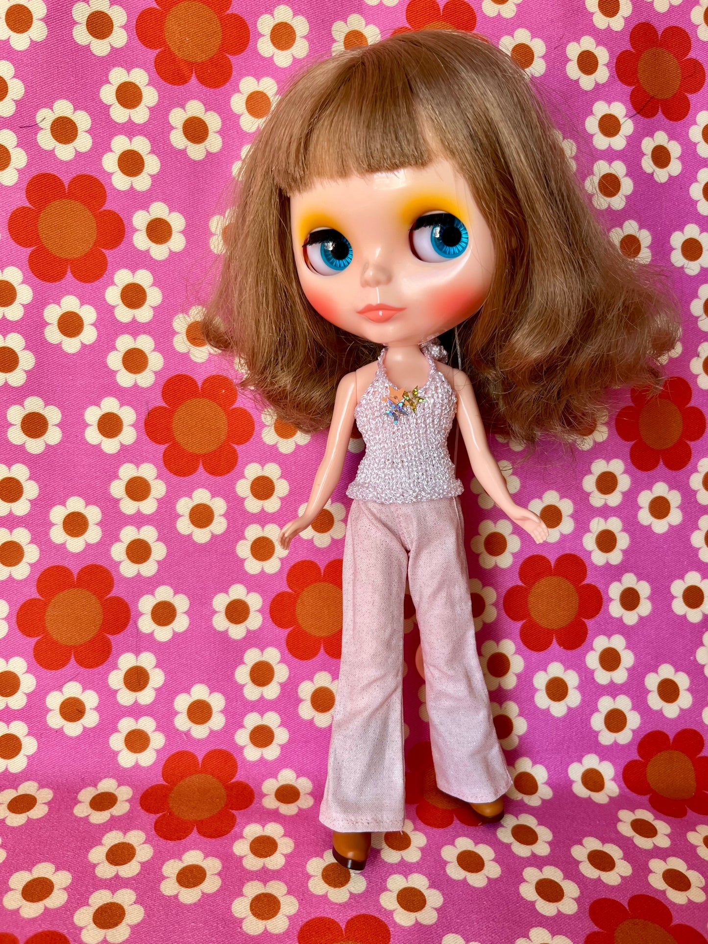 Pink Glitter Sparkle Flared Jeans Trousers for Blythe Doll Limited!