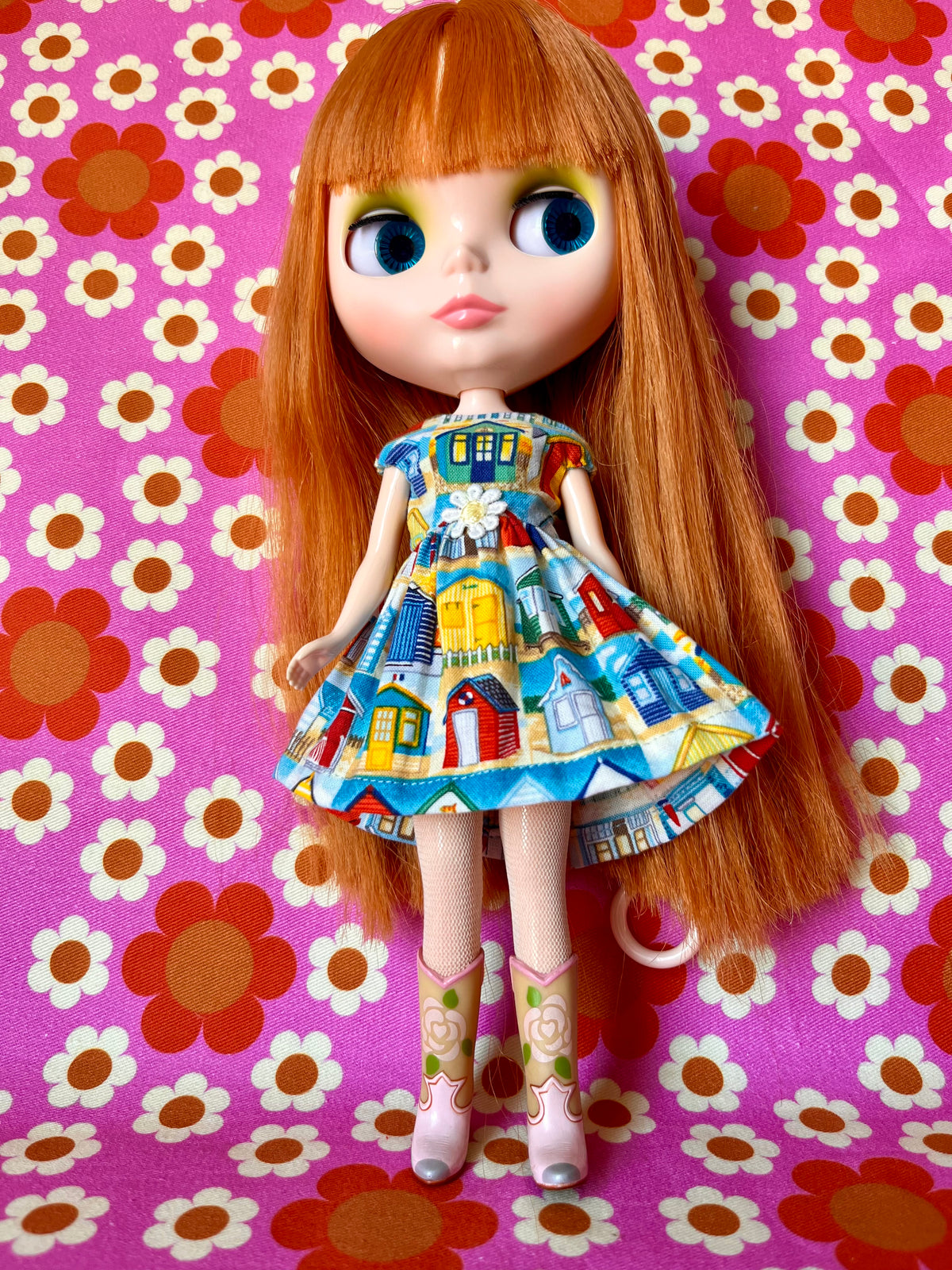 Beach Hut Summer Cap Sleeve Dress for Blythe Doll